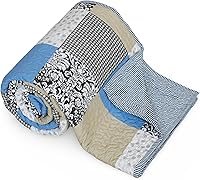 Gajanad Artistry Handmade 100% Cotton Quilted Throw Blanket 50x60 - Reversible Blue Patchwork Kids Dohar Adult Quilt