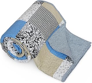 Gajanad Artistry Handmade 100% Cotton Quilted Throw Blanket 50x60 - Reversible Blue Patchwork Kids Dohar Adult Quilt