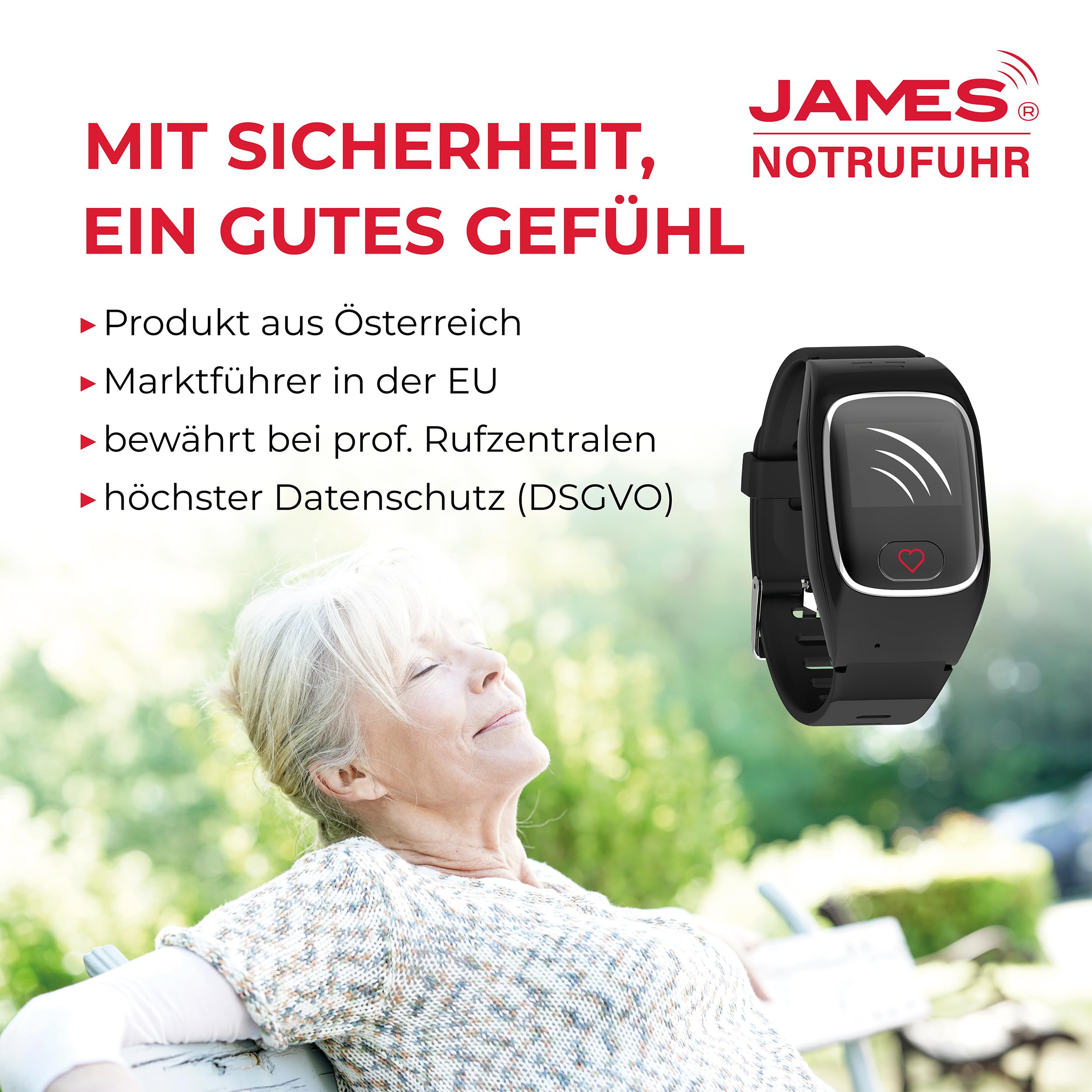 James B8 Notruf- & Sicherheitsuhr für Senioren (Schwarz) mit GPS, Sturzerkennung, SOS-Knopf, Pulsmessung & Gesundheitsfunktionen, Familien-App, lauter Alarm, inkl. SIM-Karte & 2 Gratis-Monate Tarif