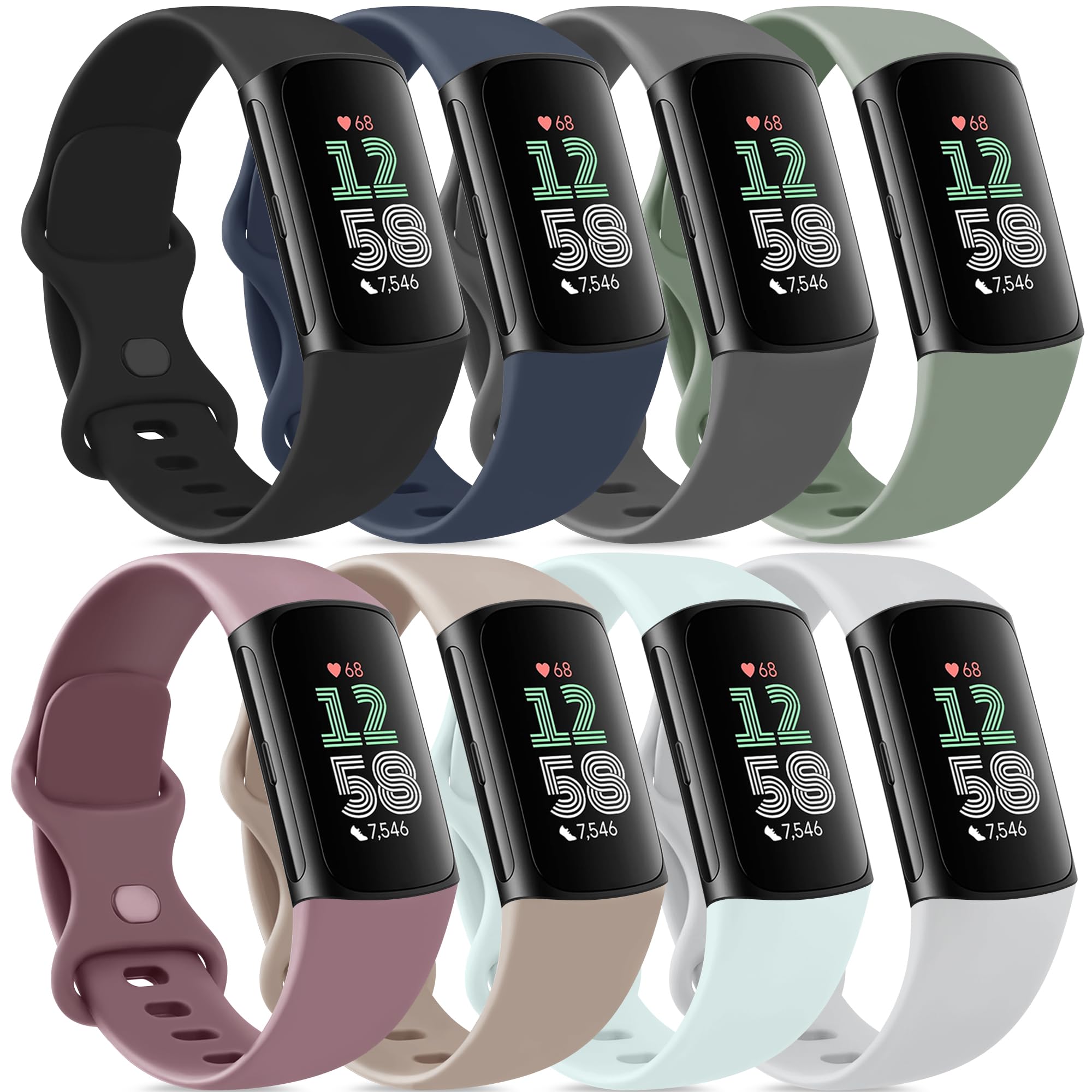 Vancle Band for Fitbit Charge 6 Bands/Fitbit Charge 5 Bands Women Men[8 PACK], Classic Soft Sport Straps Wristbands