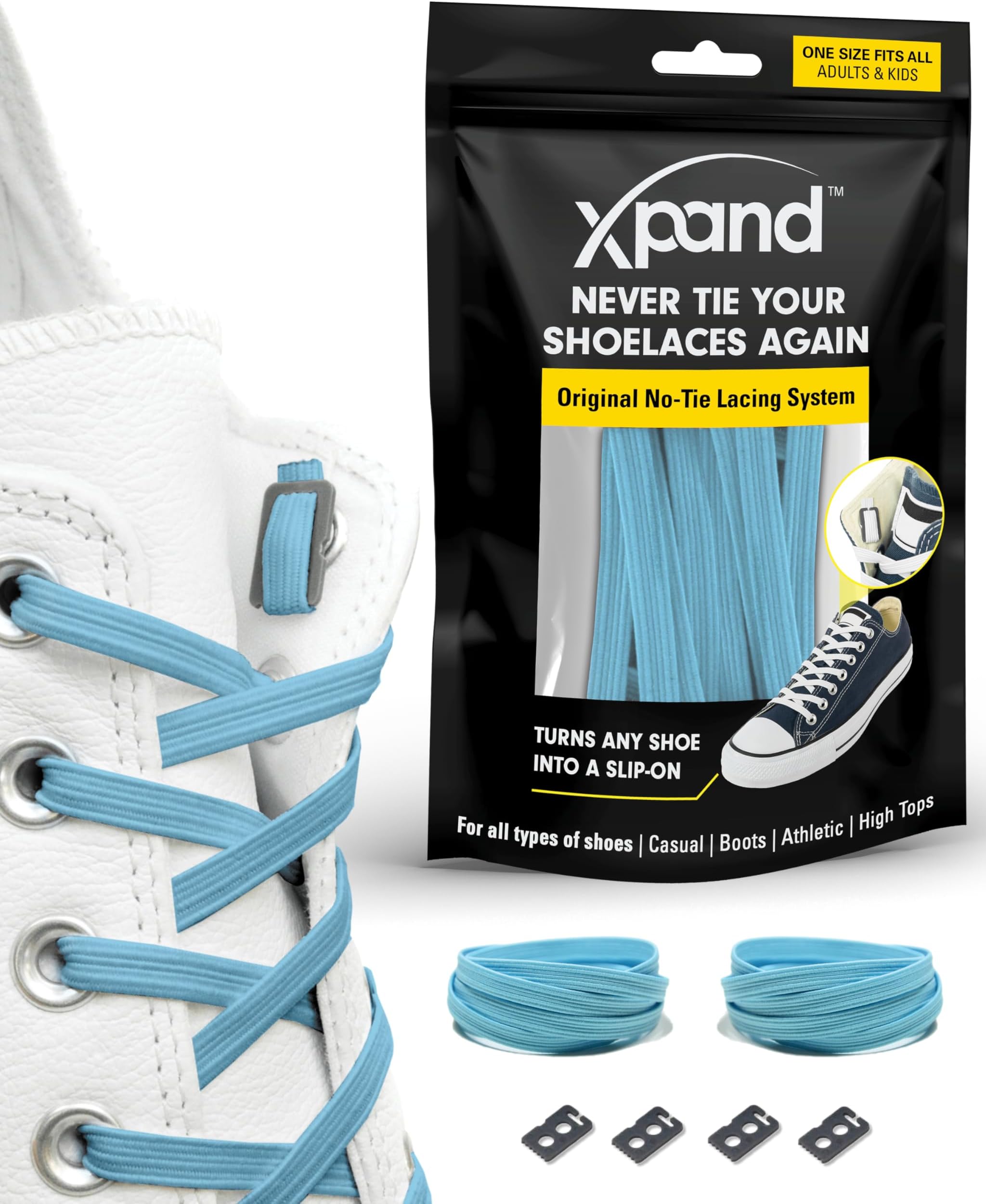 Xpand® No Tie Shoelaces - Flat Elastic Laces with Adjustable Tension - Slip-on Any Shoes