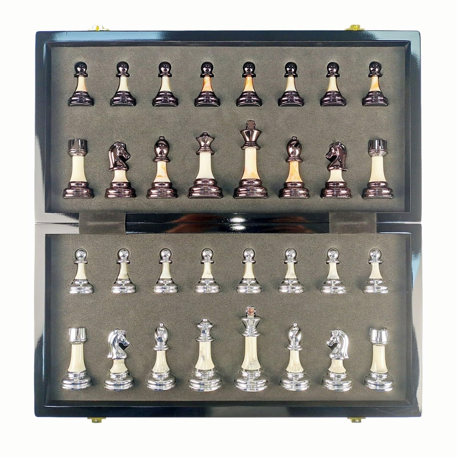 schachspiel 15 Zoll großes Schachspiel for Erwachsene und Kinder mit gewichteten Acrylfiguren, tragbares, zusammenklappbares Holzbrett, Elegantes klassisches Spiel