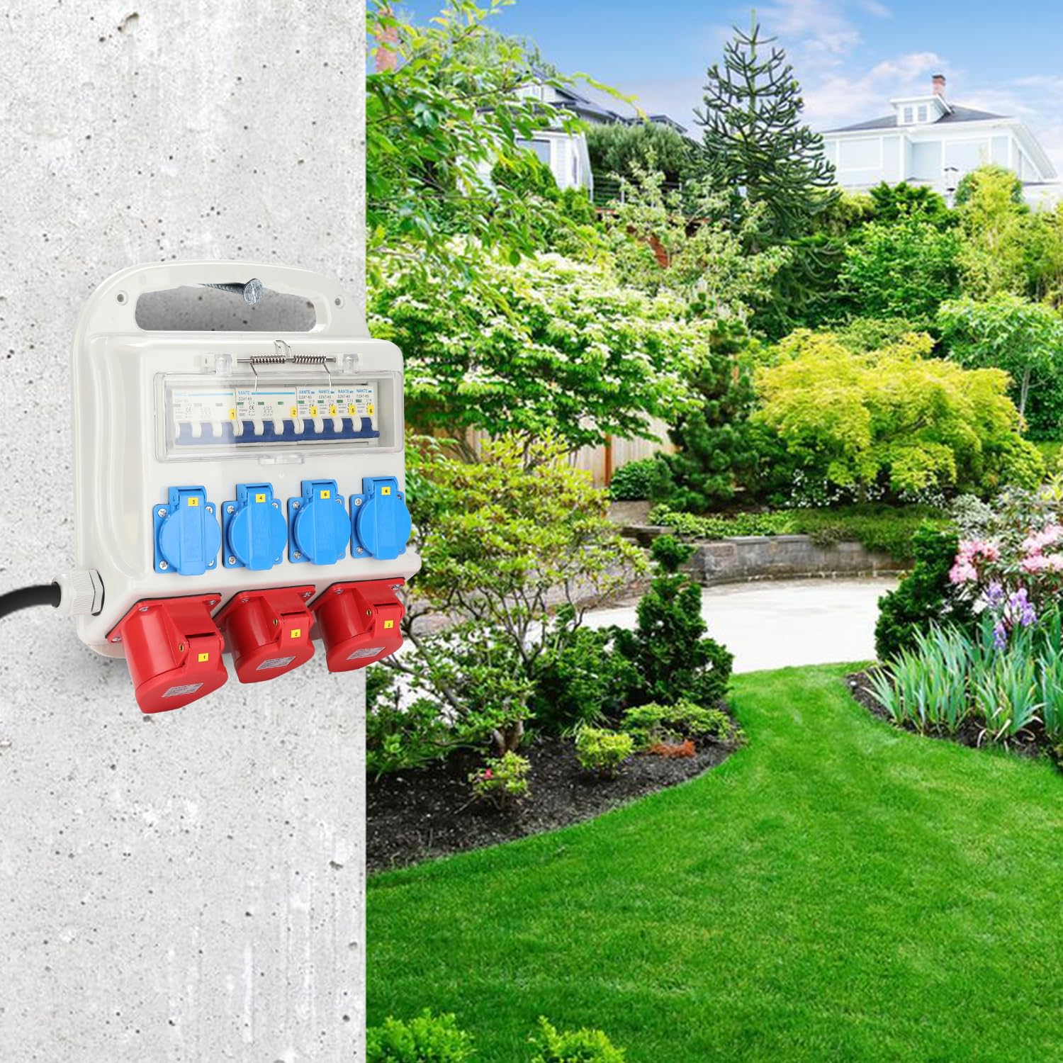 Eulenke Profi-Stromverteiler - 2x CEE 400V / 16A, 1x CEE 400V / 32A, 4x 230V Schuko. Kompakt, zuverlässig, ohne automatischen RCCB-Schalter. Ideal für vielseitige Stromverteilung