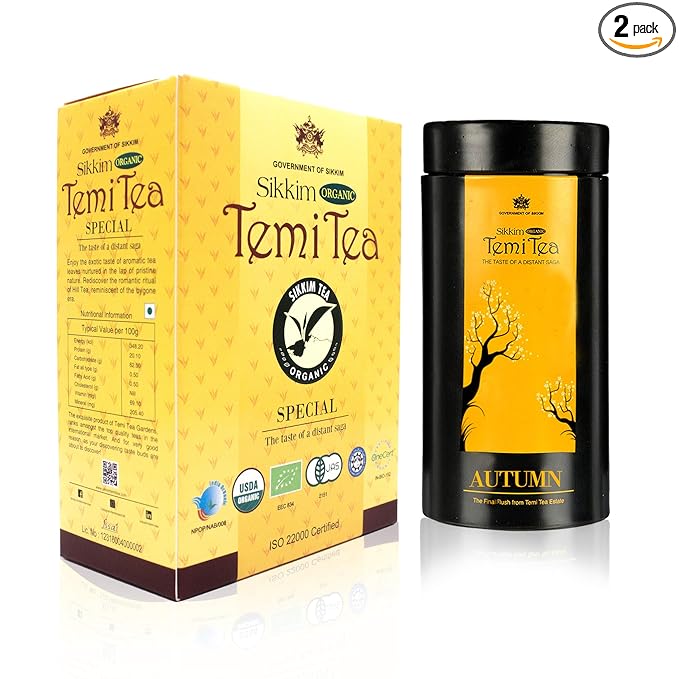 Temi Tea Sikkim Organic Black Tea Pack of 2 - Autumn 100g and Special 250g, Orthodox Whole Leaf Plain Black Tea