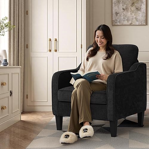 Miniatura 3 de Juego de 2 sillas decorativas, sillas tapizadas para sala de estar con bolsillos laterales, sillas de lectura modernas de mediados de siglo para