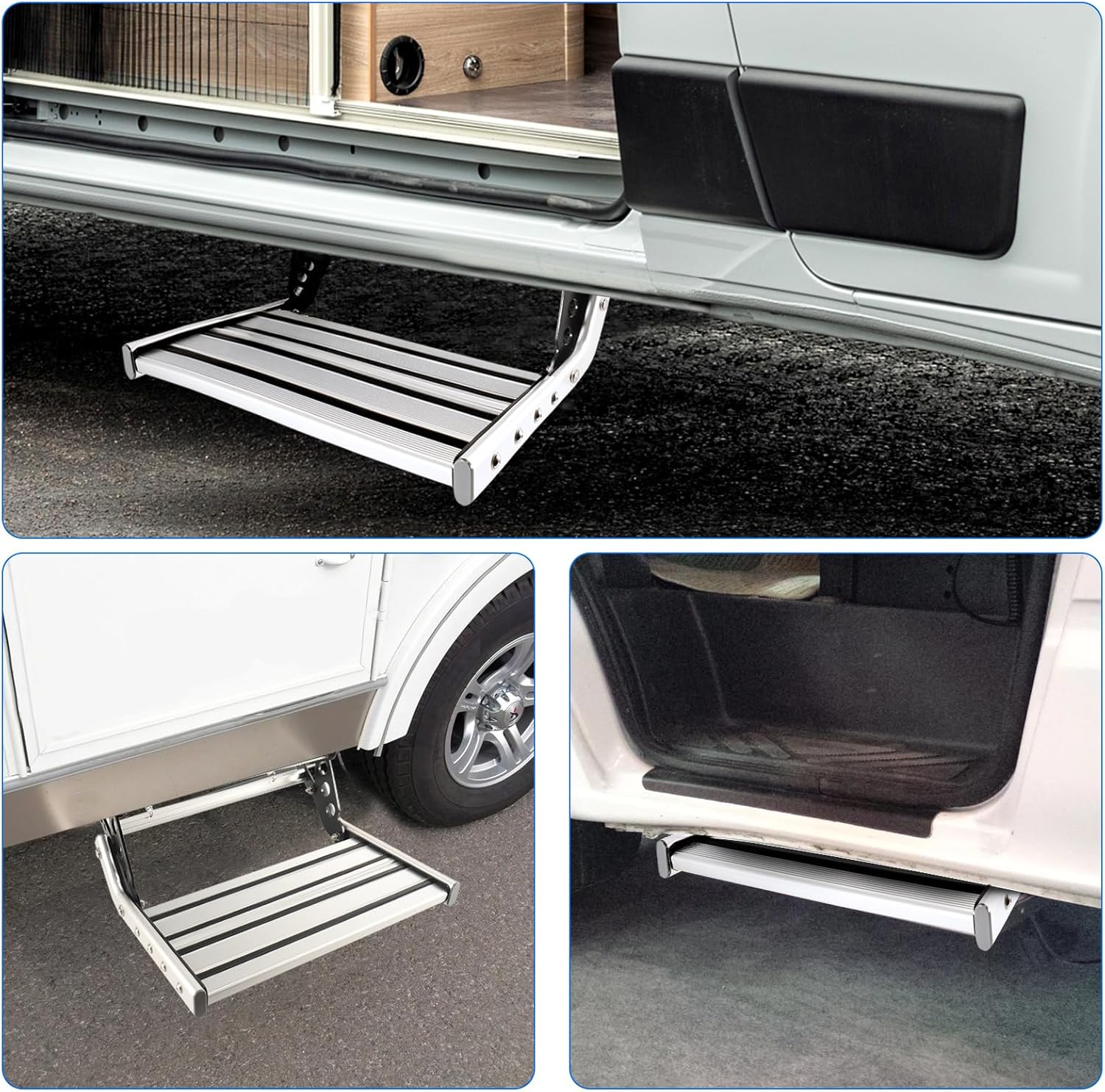 RV Folding Single Step Non-Slip RV Stairs One-Hand Expand or Collapse Camper Stable Ladders for Motorhome RV Camper Van Travel Trailer Caravan