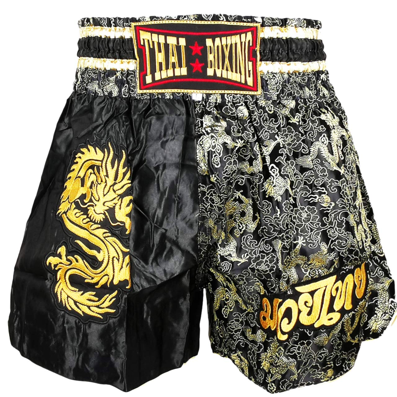 Kurop - Pantalones cortos de boxeo para Muay Thai - Negro - X-Large
