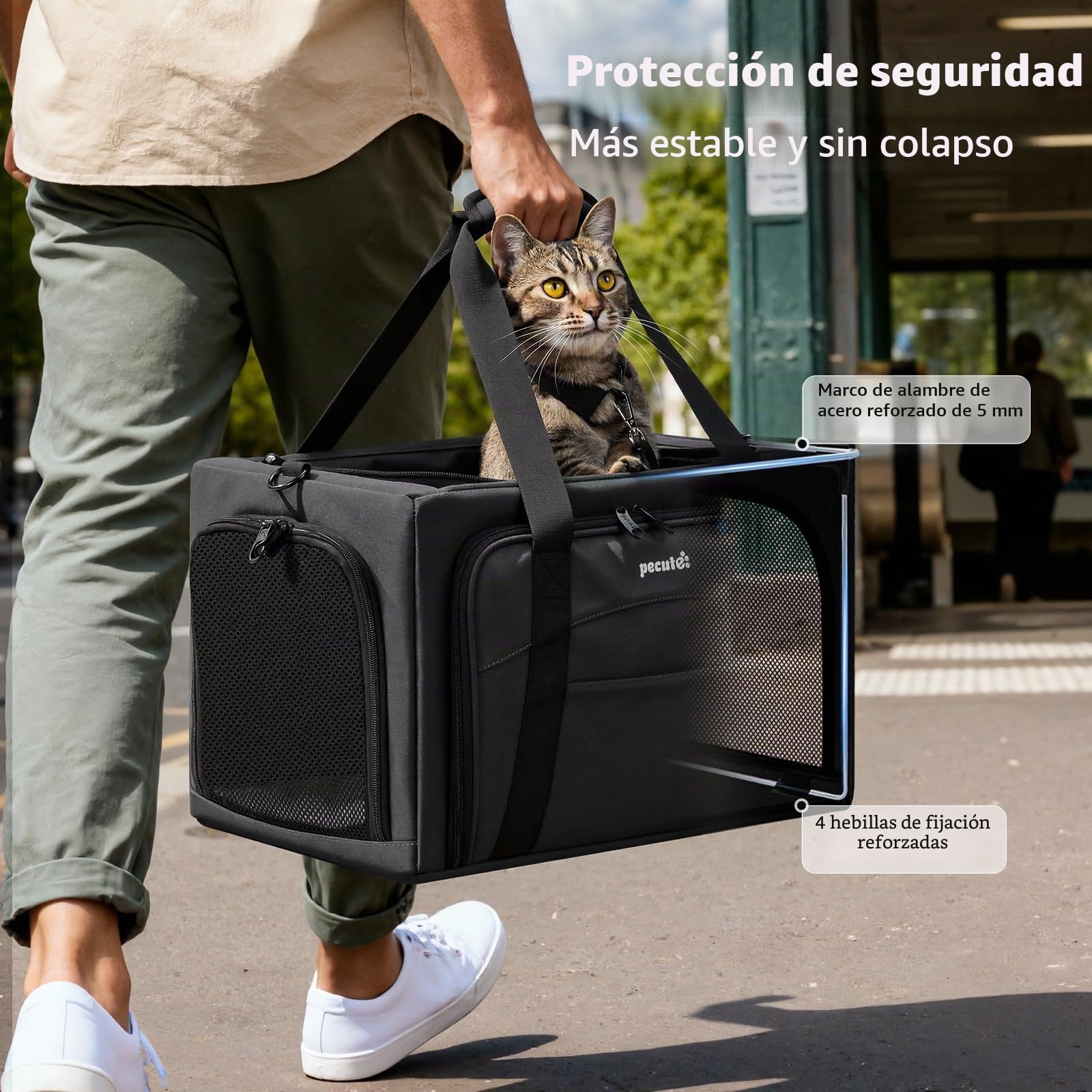 Pecute Transportador para Gatos expandible, Extra Estable, Tela de Malla Transpirable, transportador Grande para Gatos con área Oculta, transportador Suave para Mascotas, Viajes, Camping, Salidas