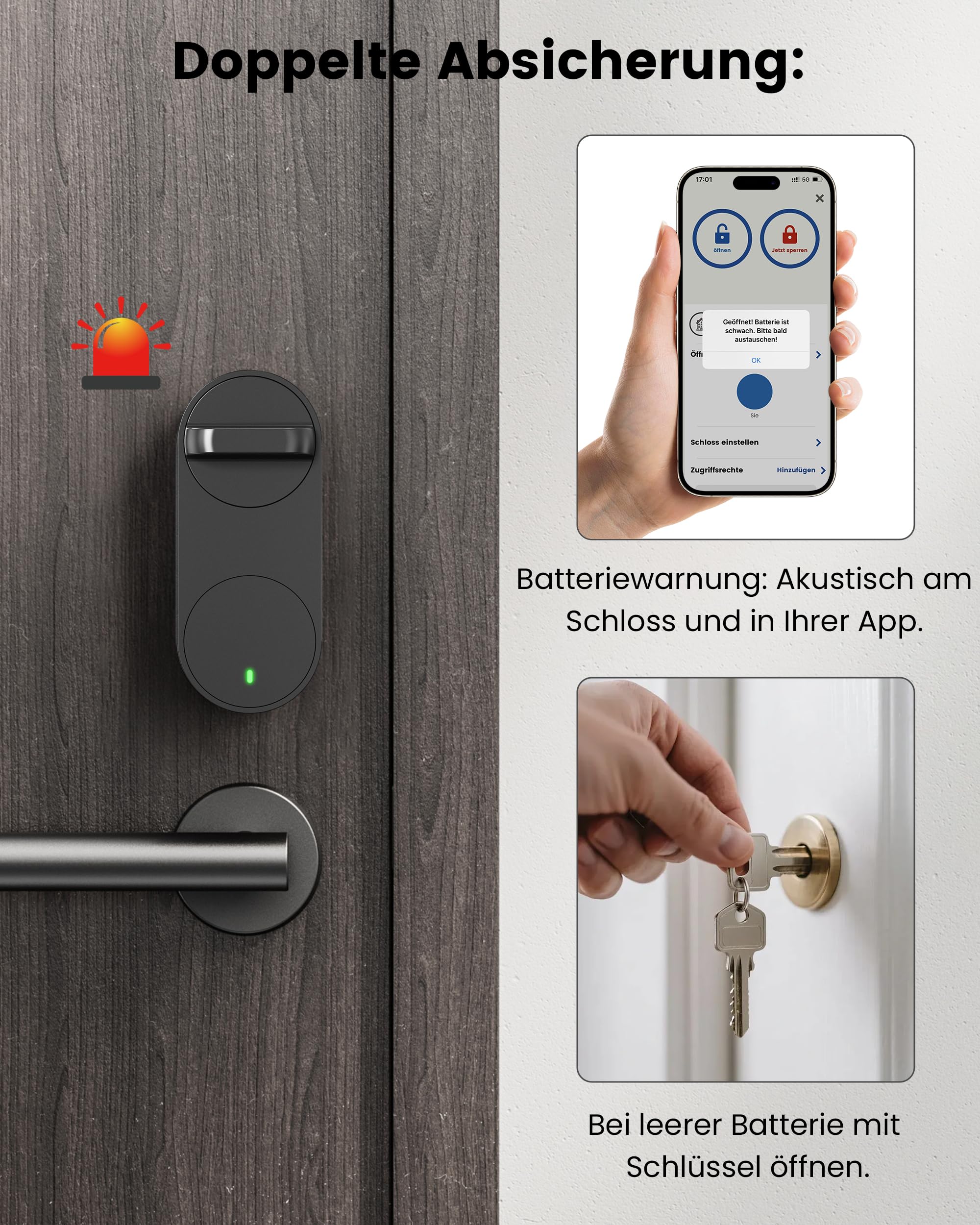 Signstek Smart Lock, Smartes Türschloss Fingerabdruck & Bluetooth – Nachrüstbarer Elektronischer Schloss Türöffner per App, Code, Smartphone, ohne Austausch des Schließzylinders (Schwarz)