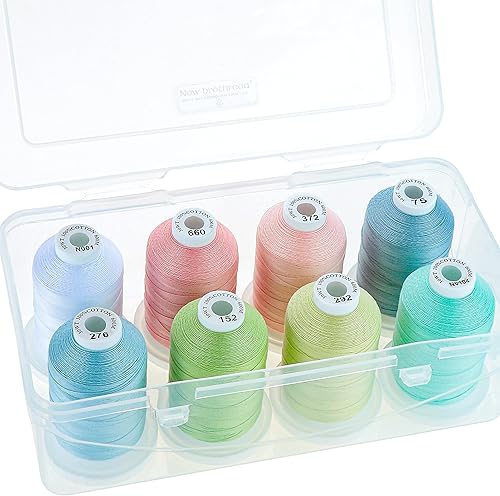 Miniatura 55 de New brothread - 18 opciones - Hilo multiusos de algodón 100% mercerizado 50S/3 600M cada carrete para acolchado, serger, coser y bordar - 8 x blanco