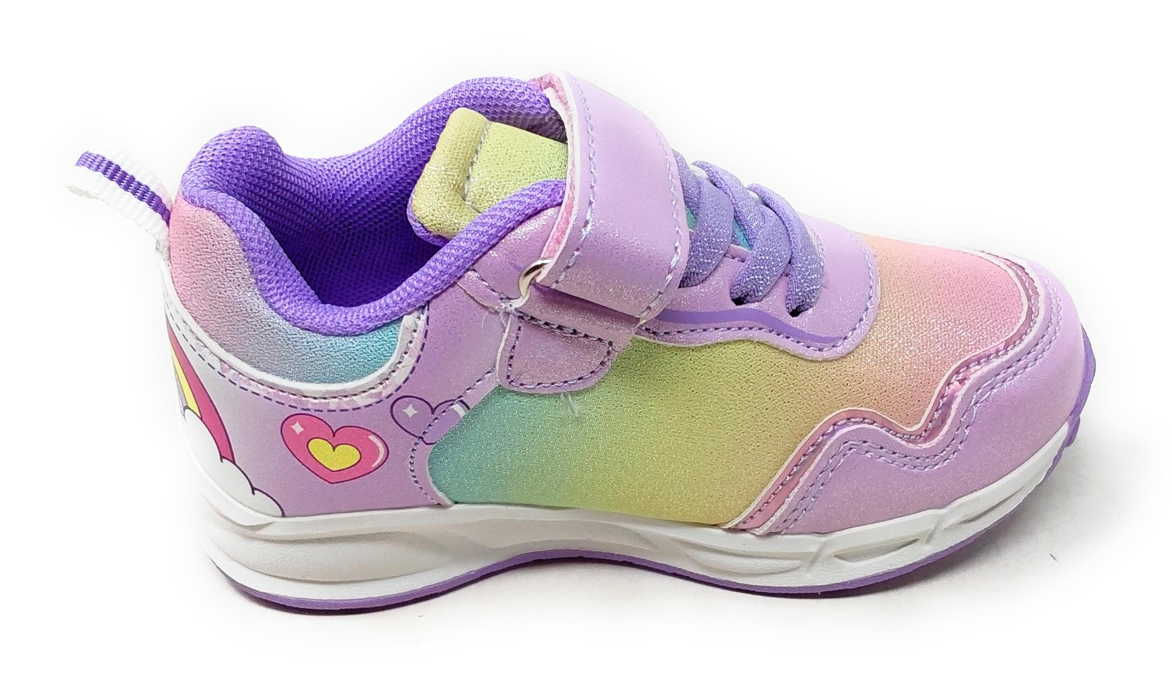 Zapatillas de niña S8010207T con unicornio, lila con purpurina, con tirantes, luces integradas en la entresuela y en el lado de las zapatillas