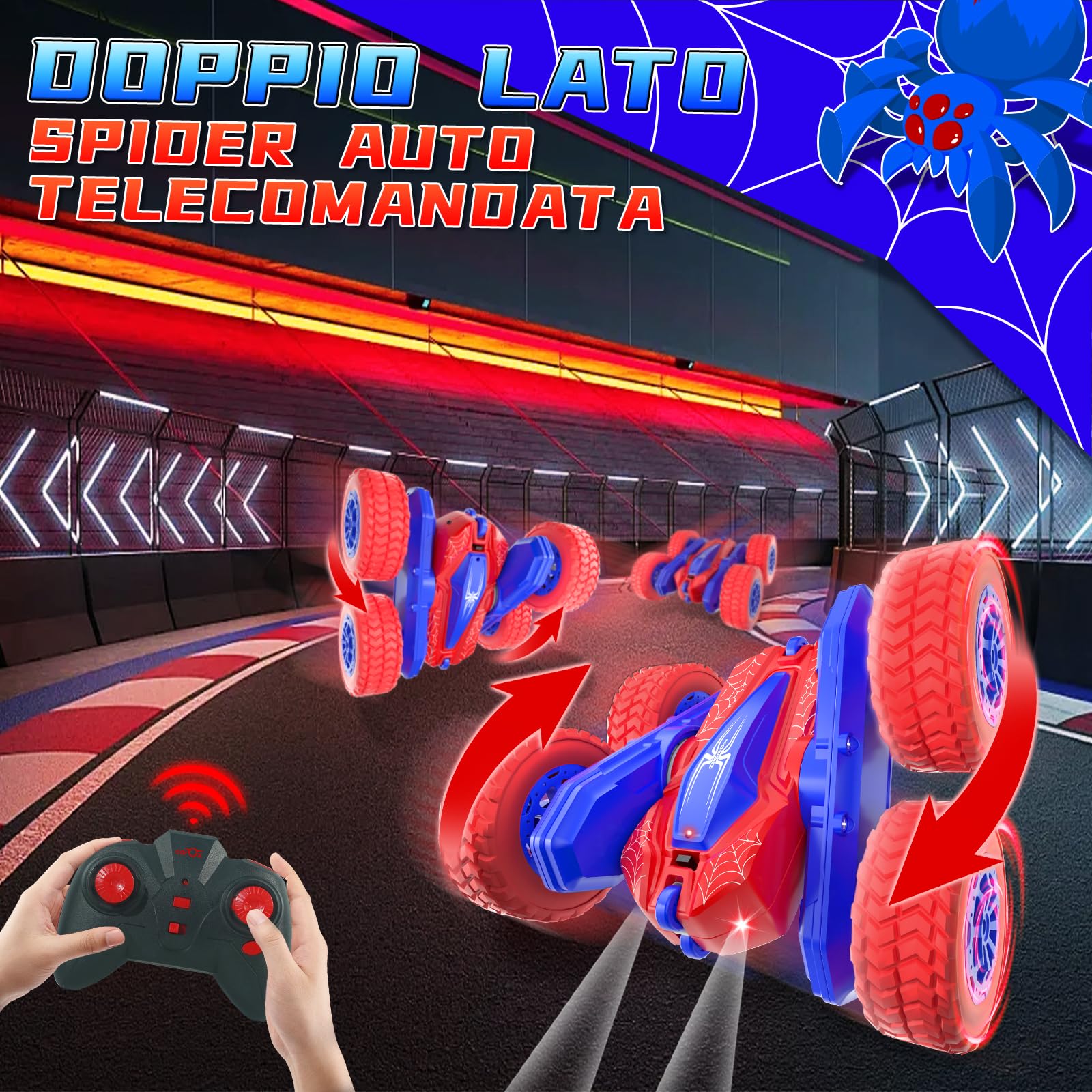 CYLION Macchina Telecomandata per Bambini, 2.4GHz 4WD Macchina Telecomandata Flip Doppio Laterale a 360° Monster Truck per 4 5 6 7 8 9 10 12 Bambini