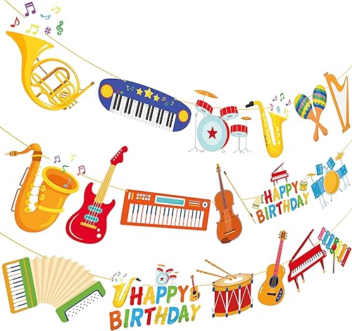 Miniatura 2 de 3 pancartas de instrumentos musicales para decoración de fiesta de música, instrumentos musicales, guirnaldas para fiesta de cumpleaños temática