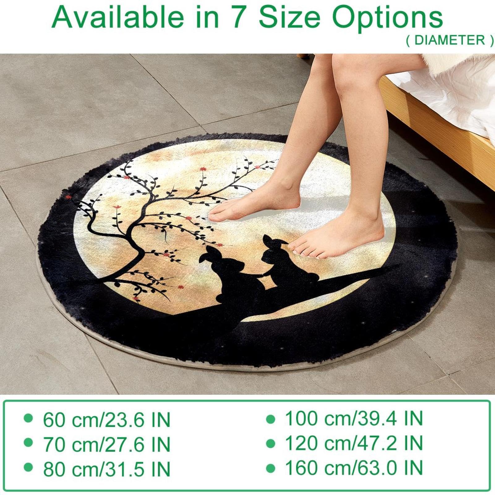 Tapis à poils longs doux et moelleux de 70 cm - Motif lapin mignon - Paysage au clair de lune - Décoration d'intérieur pour chambre à coucher, chambre d'enfant, salon