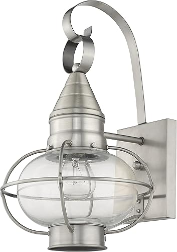 Miniatura 5 de Livex Lighting 26901-91 Linterna de pared transitoria para exteriores de una luz de Newburyport Collection en Pwt, Nckl, BS, Slvr. acabado, níquel