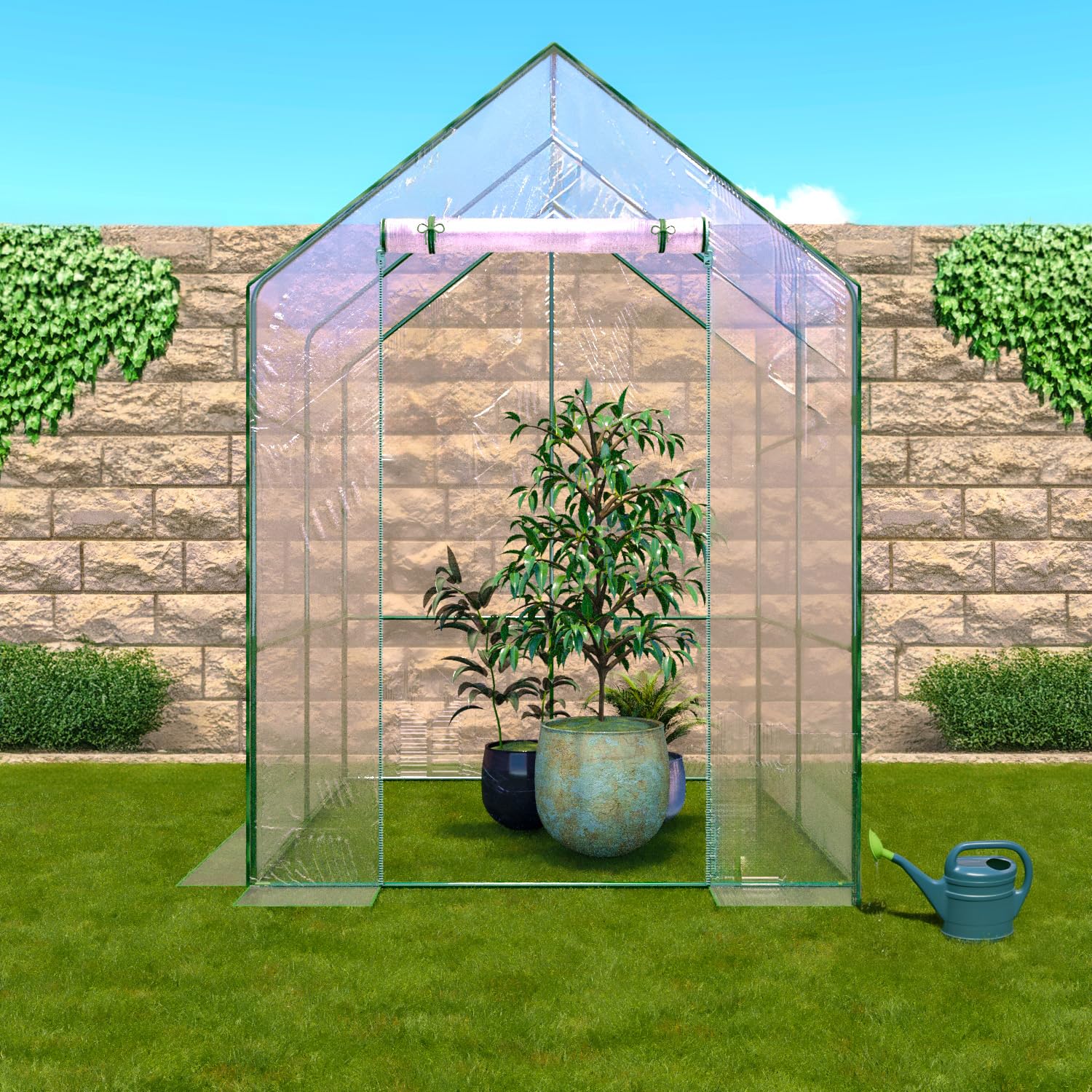 Froadp Serra Piccola Casetta Per Piante In HDPE - Telaio In Ferro, 180x90x90 Cm, 2 Porte A Rullo - Impermeabile E Resistente Ai Raggi UV - Per Giardino, Balcone E Terrazzo
