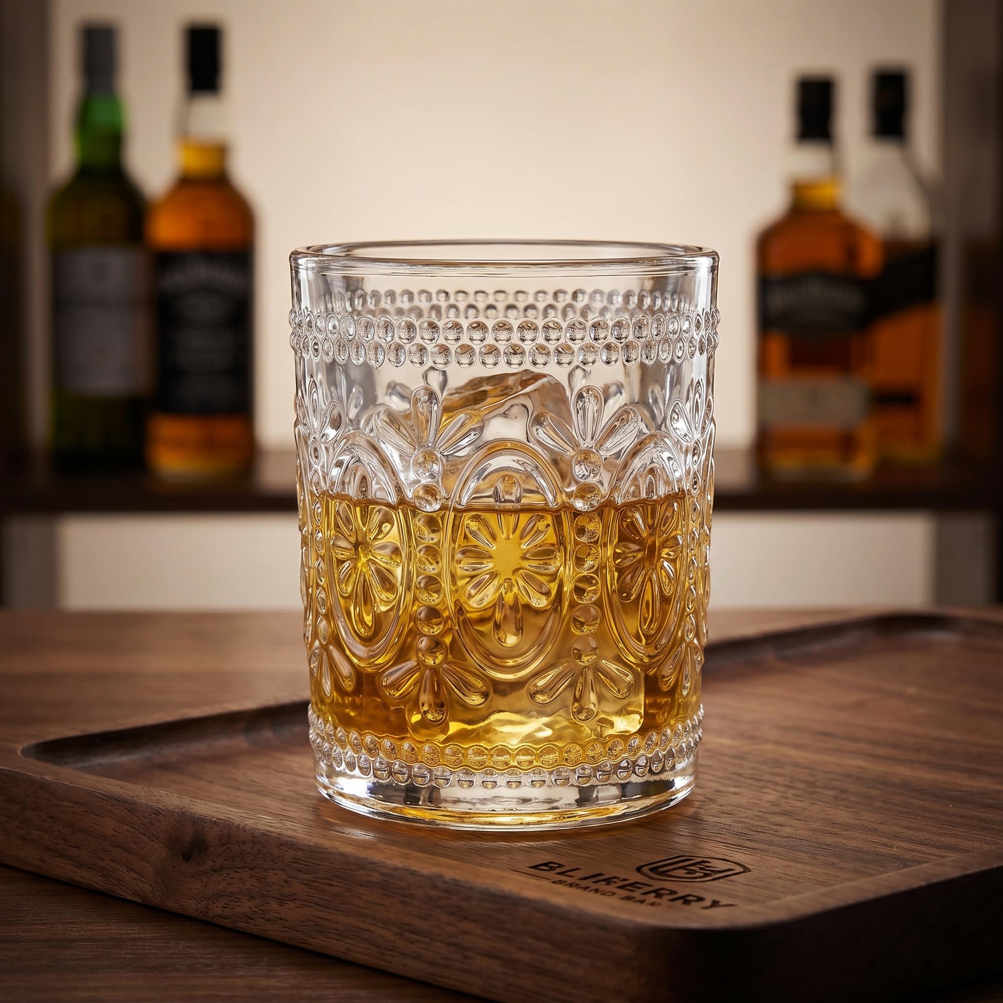 Bekith Paquete de 6 vasos para beber, vasos de agua románticos de 9.5 onzas, juego de cristalería vintage resistente para whisky, jugo, bebidas, cerveza, cóctel