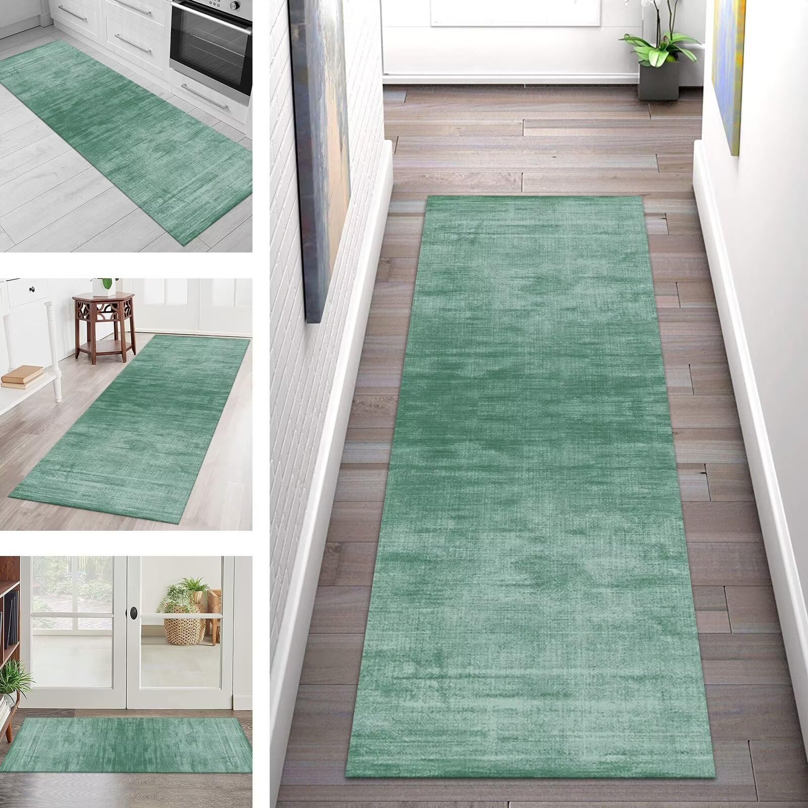 Teppich Läufer Flur Küche rutschfest Waschbar Teppichläufer Flur Hellgrün 70X180CM Modern Teppichläufer Fußmatte Polyester Anpassbar für Vorzimmer Eingangsbereich Schlafzimmer Wohnzimmer Küche