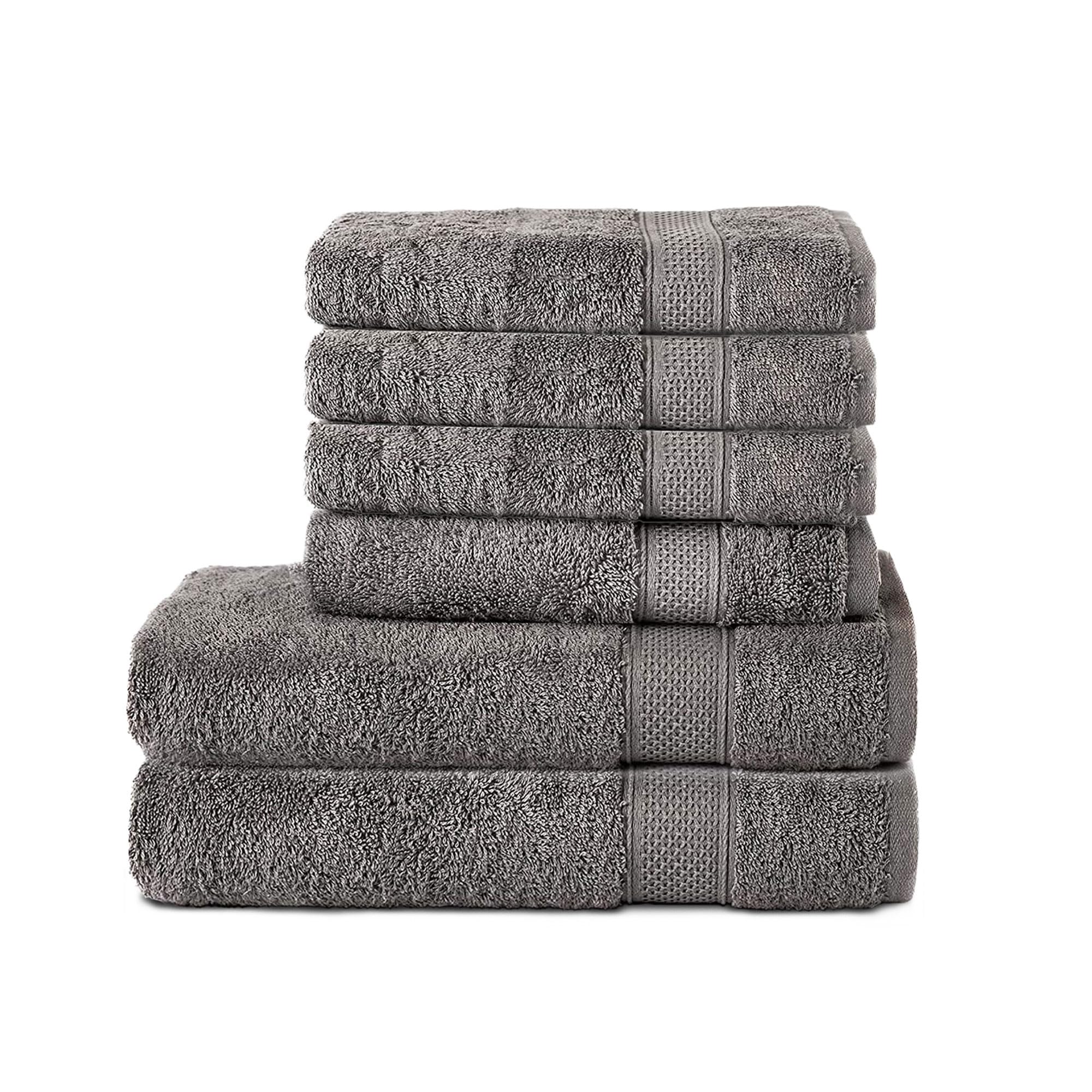 Komfortec 6er Handtuch Set aus 100% Baumwolle, 2er Badetücher 70x140 cm und 4er Handtücher 50x100 cm, Frottee, Weich, Anhtrazit Grau