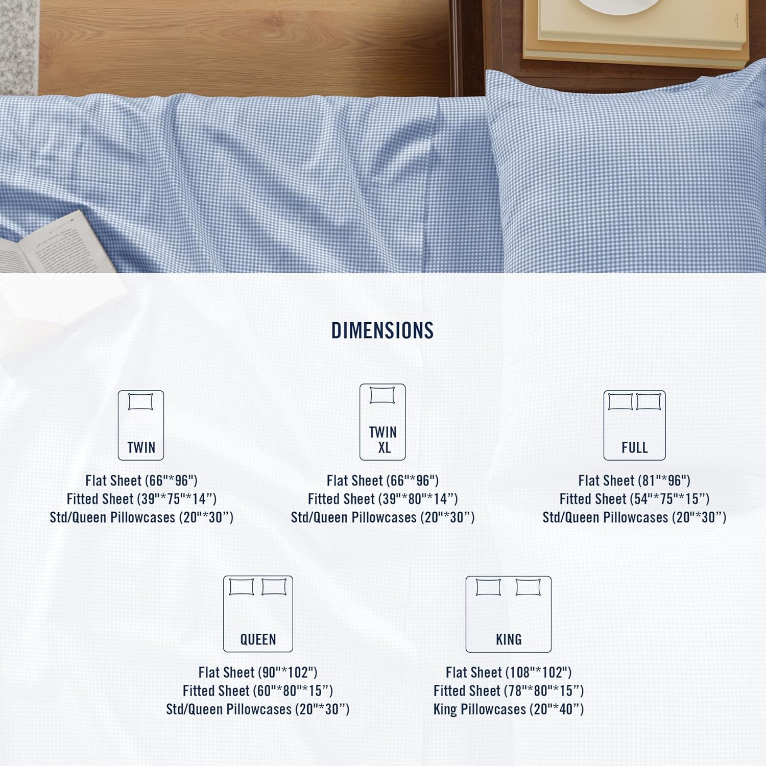 IZOD Sateen Silky 4Pc Queen Size Bed Sheet Set, Deep Pockets–fits Upto 17", Smooth & Buttery Feel,Long-Staple Soft Combed 100% Cotton Bed Sheet, Hotel Luxury Bedding Sheets & Pillowcases-Blue Gingham