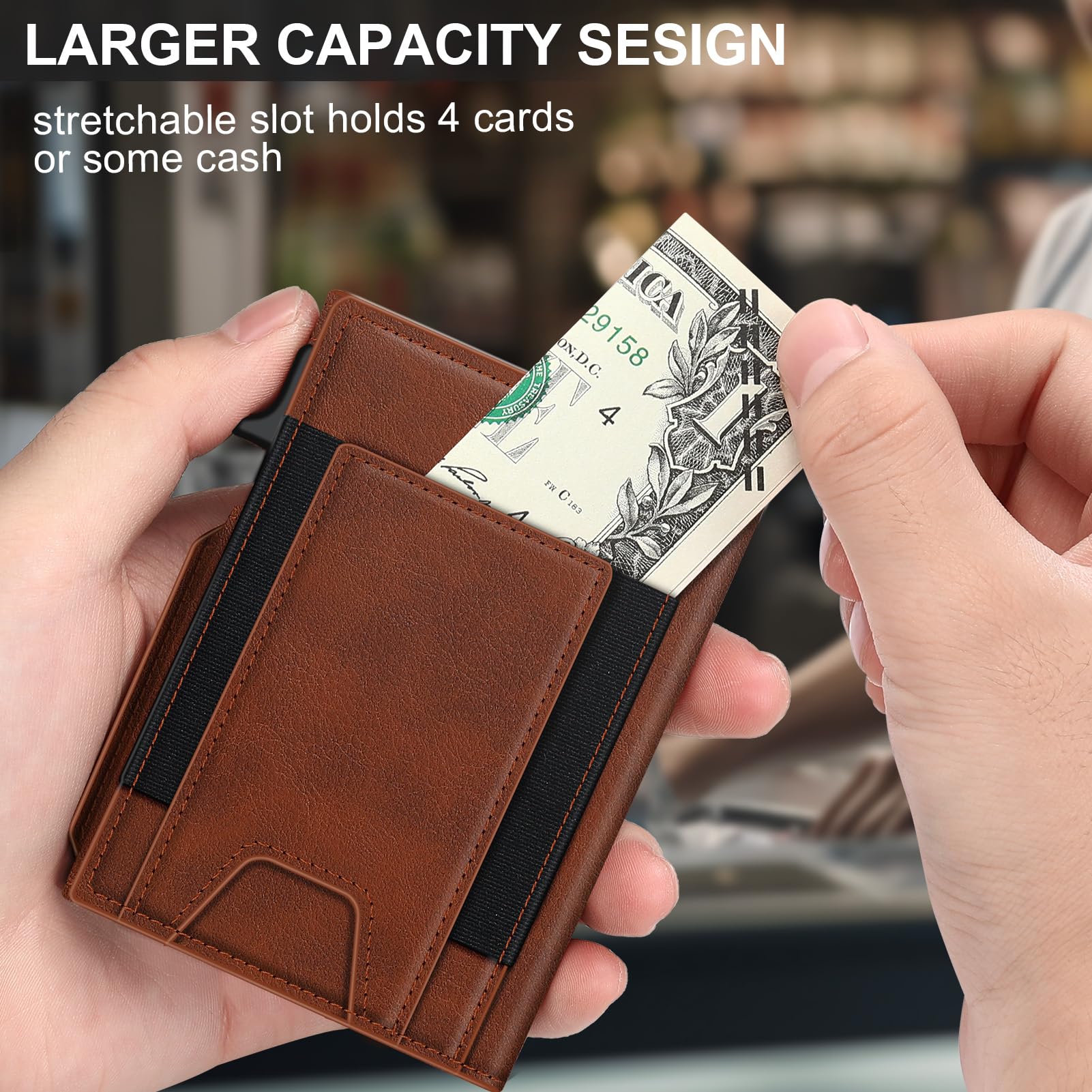 SEMORID Geldbörse für Herren mit schlankem Pop-Up-Kartenhalter, 9–13 Karten, Bifold Minimalistische Smart Wallet RFID Blocking Kreditkartenetui mit Ausweisfenster & dehnbarem Geldfach (Schwarz
