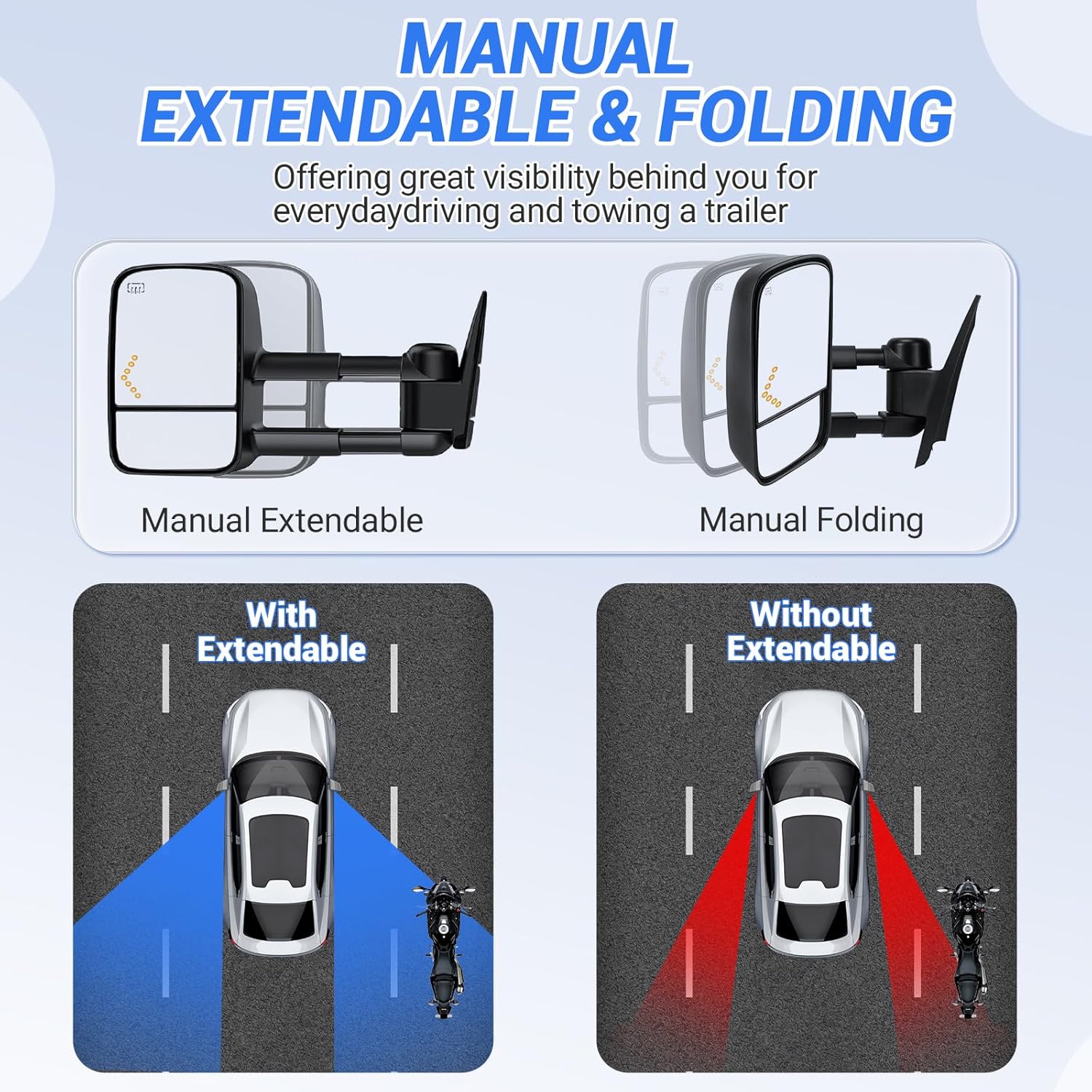 PZ Towing Mirrors Compatible with 2003-2007 Chevy Silverado for GMC Sierra 1500 2500 HD 3500 Power Heated Arrow Turn Signal Light Manual Folding Driver Passenger Black Pair Set