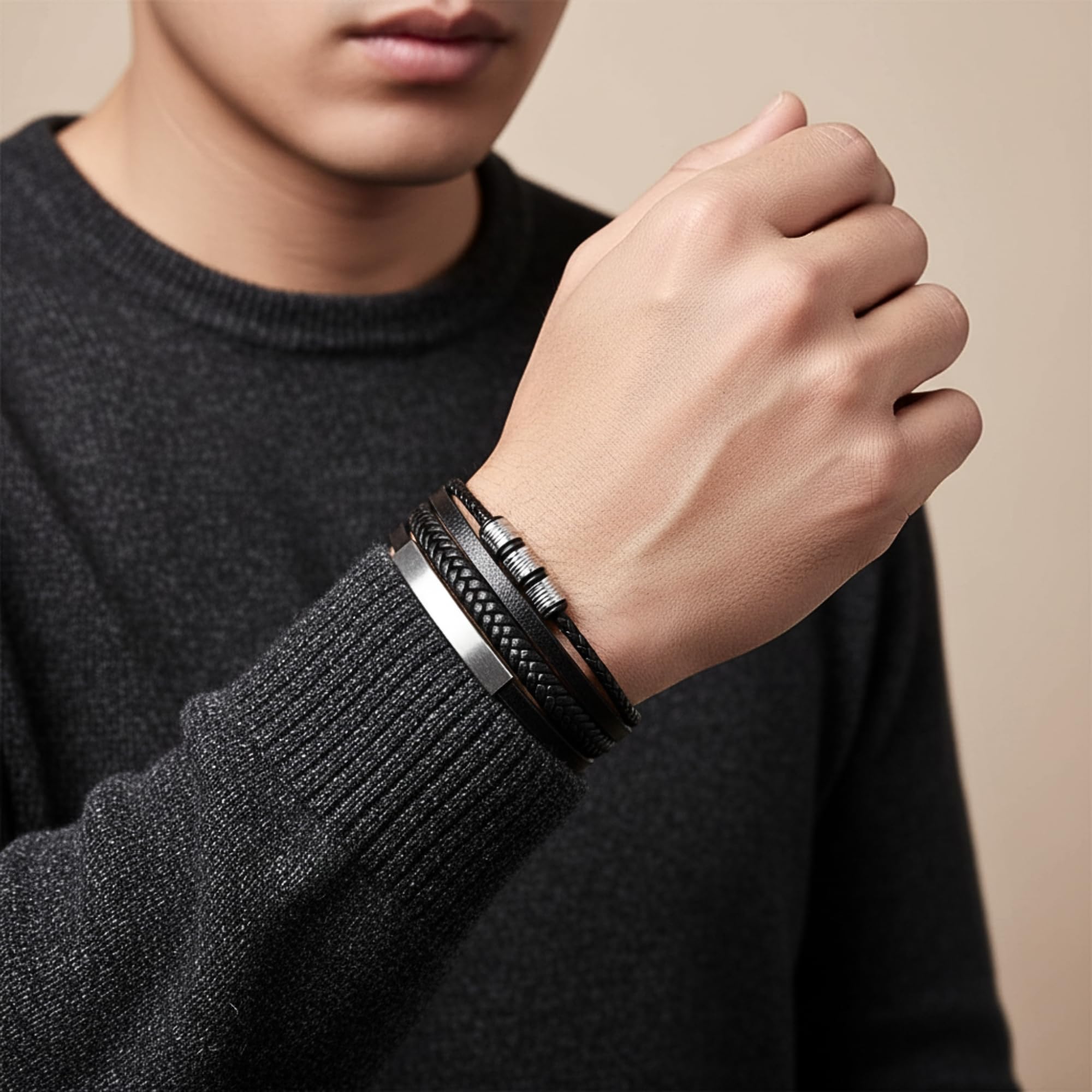 UNIQAL - Bracelet en cuir personnalisé avec gravure « SHAPE » pour homme et femme - Fermeture magnétique - Fabriqué à la main en Allemagne