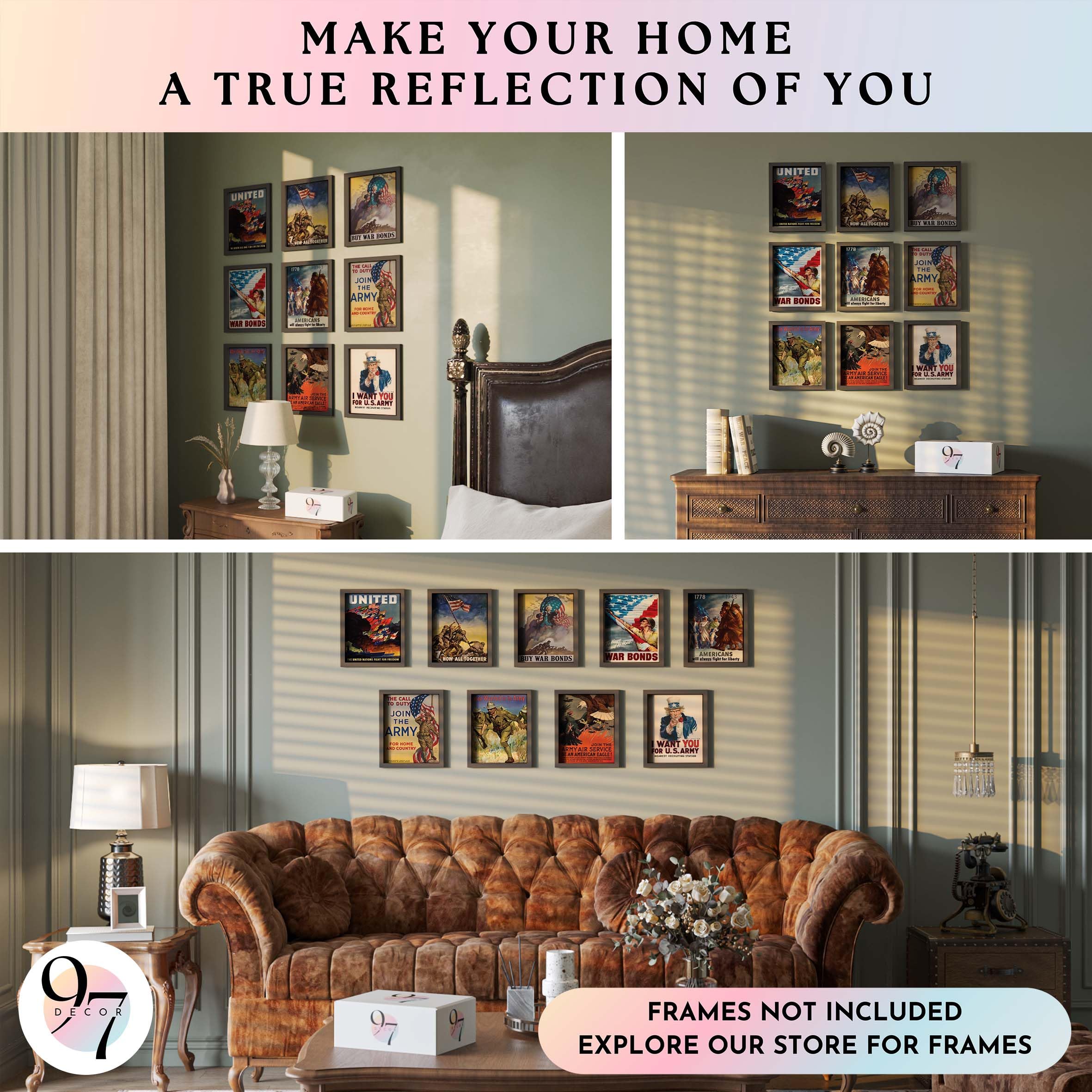 米軍放出品　ポスター(額入り) Amazon.co.jp: 97 Decor ヴィンテージ WW2 ポスター - Us