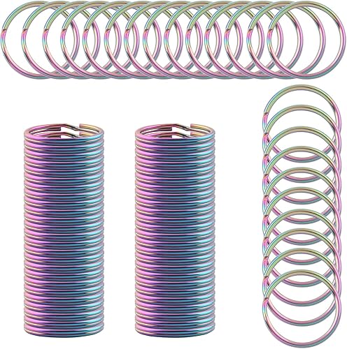 Llaveros redondos divididos llavero de metal, llavero de manualidades, conector de anillo de salto, dije de joyería (OD 1.181in, arcoíris)