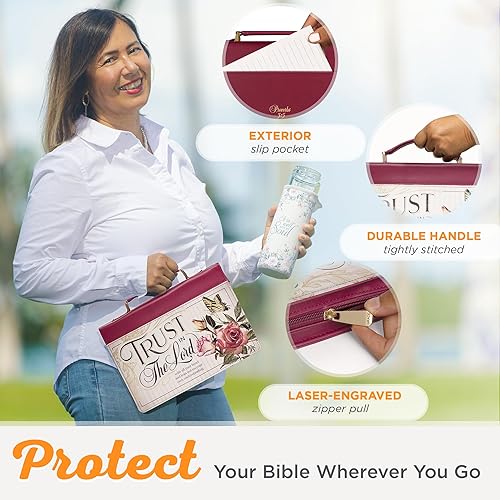 Miniatura 5 de Christian Art Gifts Funda para la Biblia de moda floral roja granate para mujer Trust in the Lord - Versículo inspirador de las Escrituras Prov. 35,