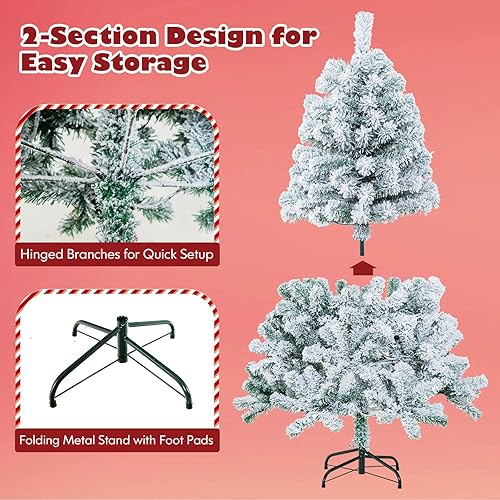 Miniatura 7 de HAPPYGRILL Árbol de Navidad artificial preiluminado de 6 pies, árbol de Navidad con bisagras con 500 luces blancas cálidas, 912 puntas de ramas
