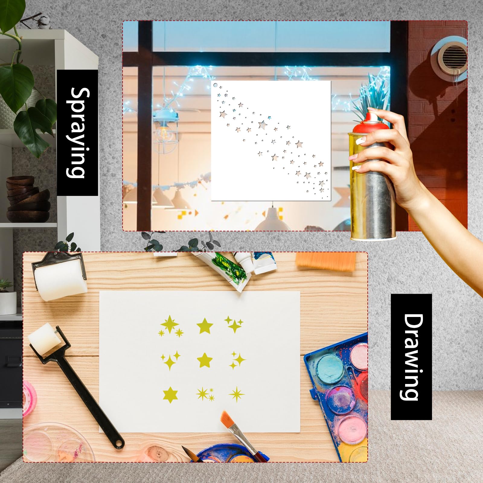 Plantillas reutilizables de estrellas para pintar sobre madera, 15 unidades, plantillas reutilizables de estrellas pequeñas para pintar sobre lienzo, plantillas de pintura de estrellas centelleantes,