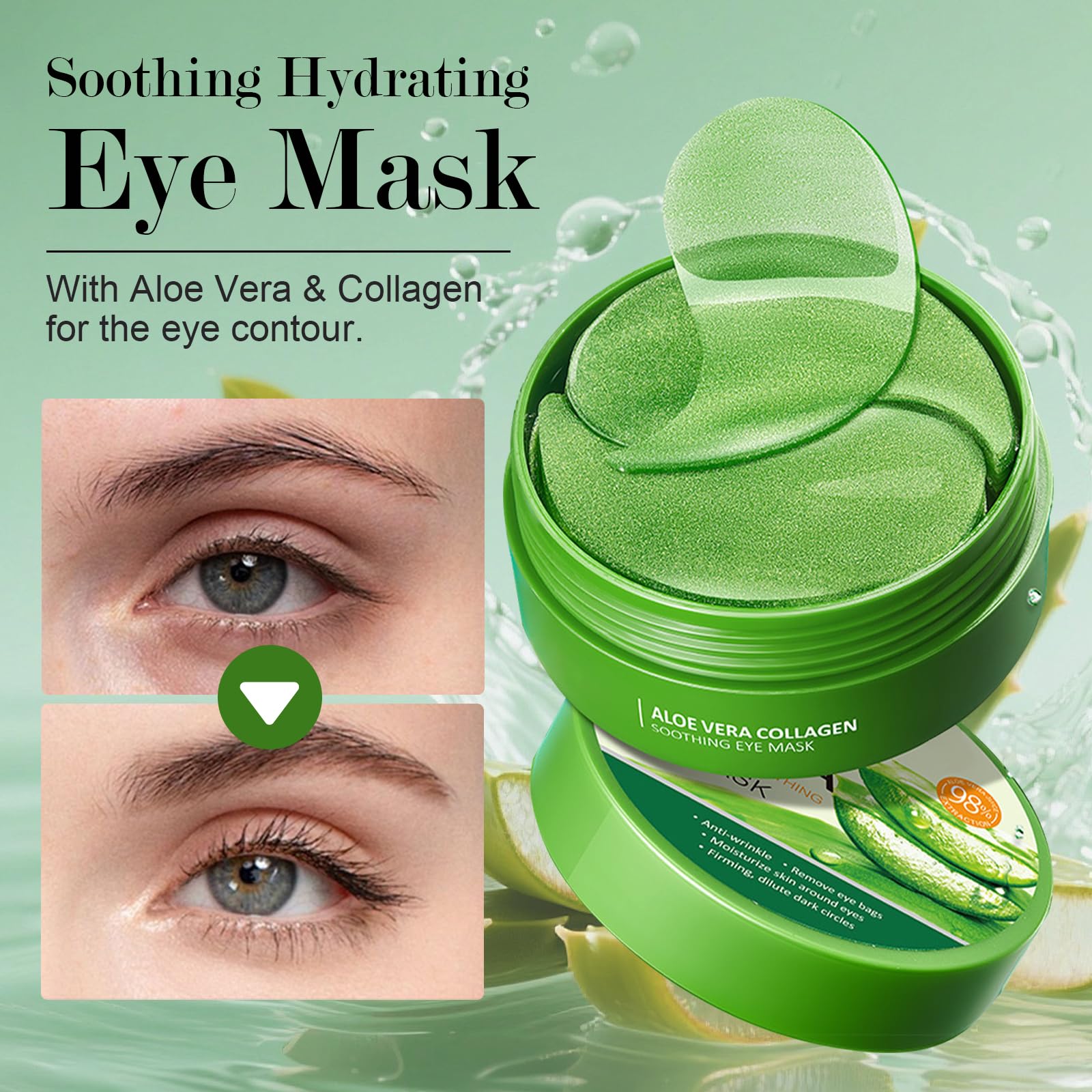 60 Pezzi Maschera Occhi di Aloe Vera, Patch Occhiaie e Borse, Collagene Patch Occhi, Rimuovi Borse e Puffiness, Idratante, Riduce Le Linee Sottili, Idrata Anti-Età, Anti Rughe, Donna Uomo