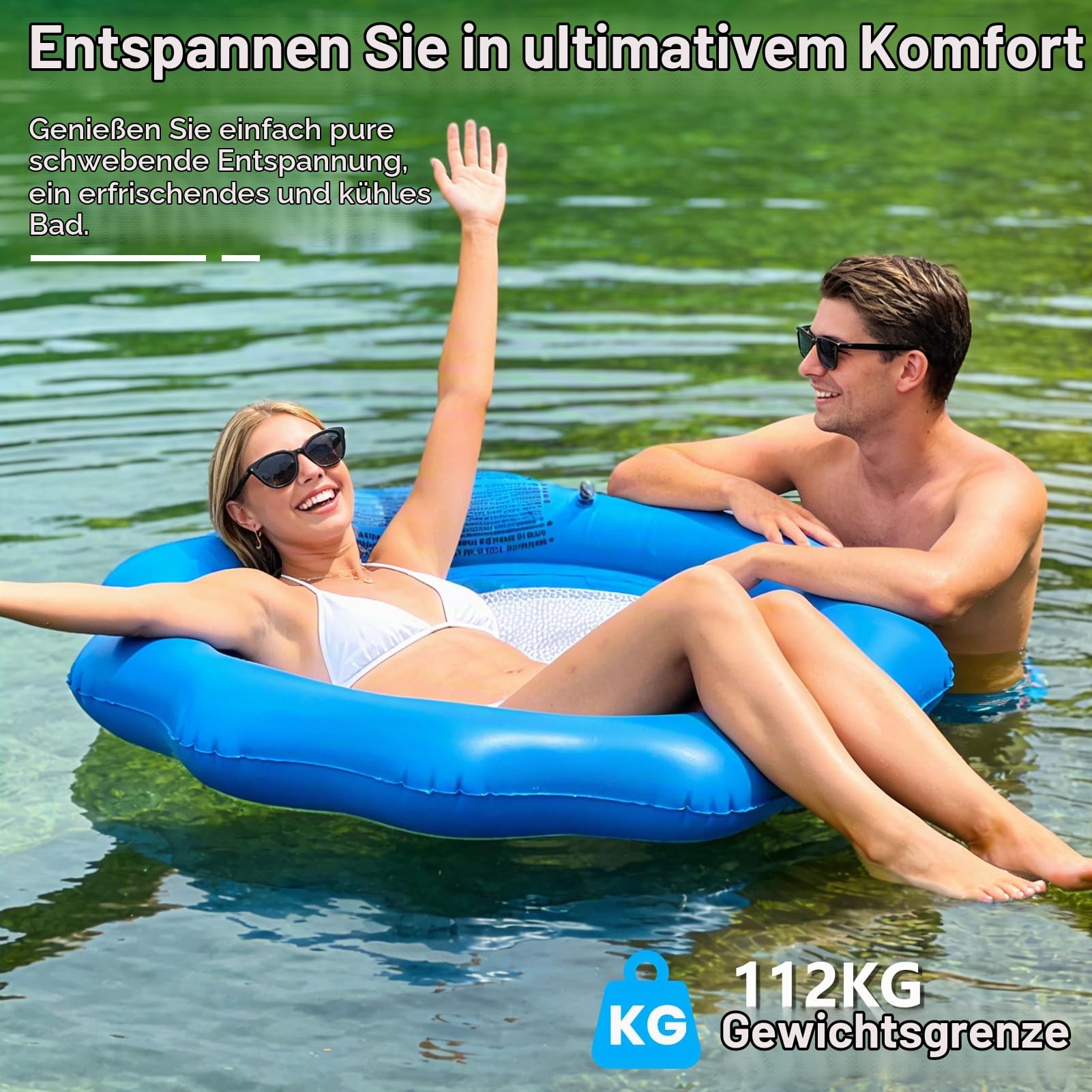 ChlorBlu Luftmatratze Pool Erwachsene, Strapazierfähige Pool Luftmatratze mit Schneller Aufblasfunktion, Bequeme Aufblasbare Pool-Flöße, Aufblasbare Matratze Pool für Strand, See und Partys Spielzeug