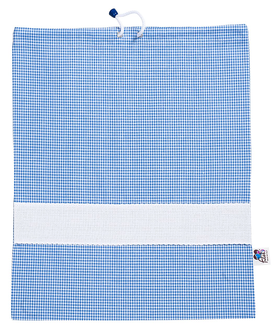FILET AMAS05/09, Yarn Dyed Kindergarten Bag with Aida Canvas for Embroidery, Sky and White - 45g