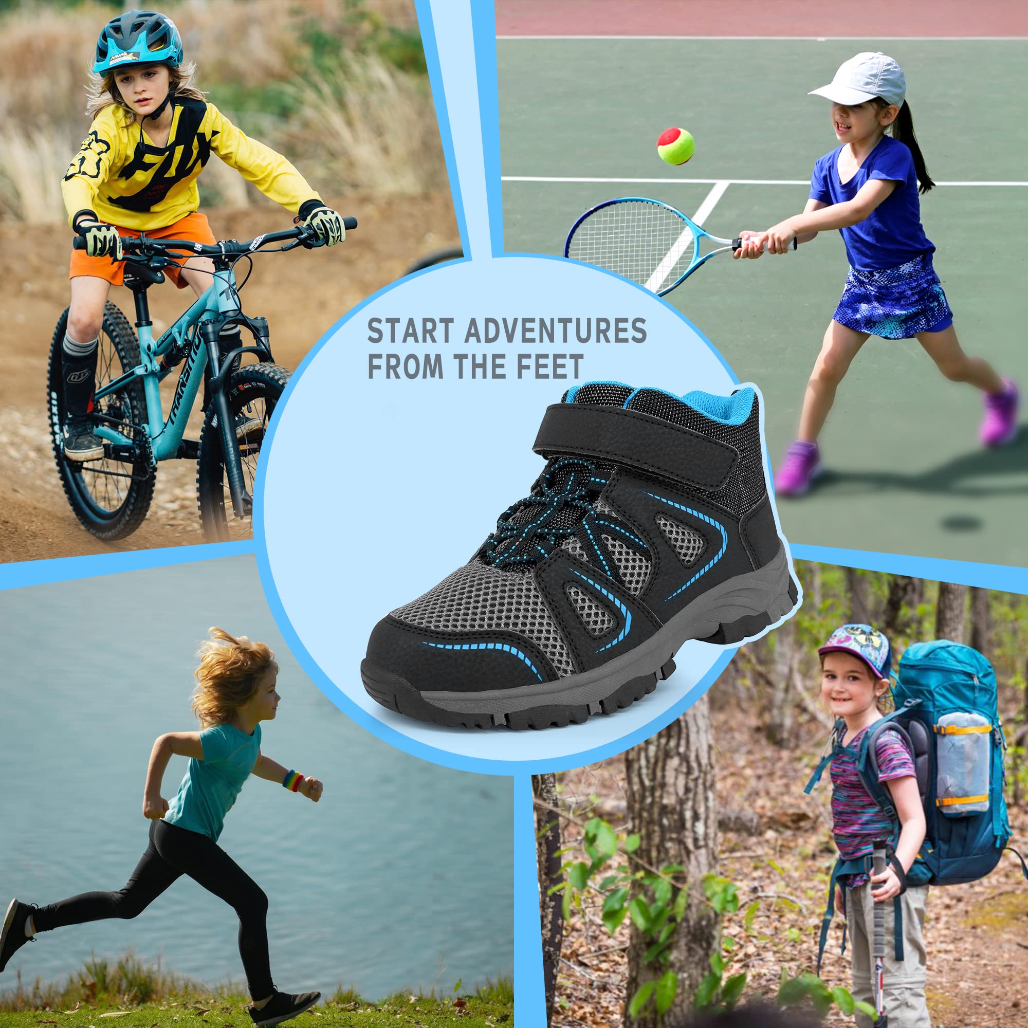 YESKIS Kids Trail Running Shoes Boys Hiking Shoes Girls Hiking Boots Tennis Outdoor Slip Resistant Comfortable Breathable Sneakers for Little Kid Grey Size 2