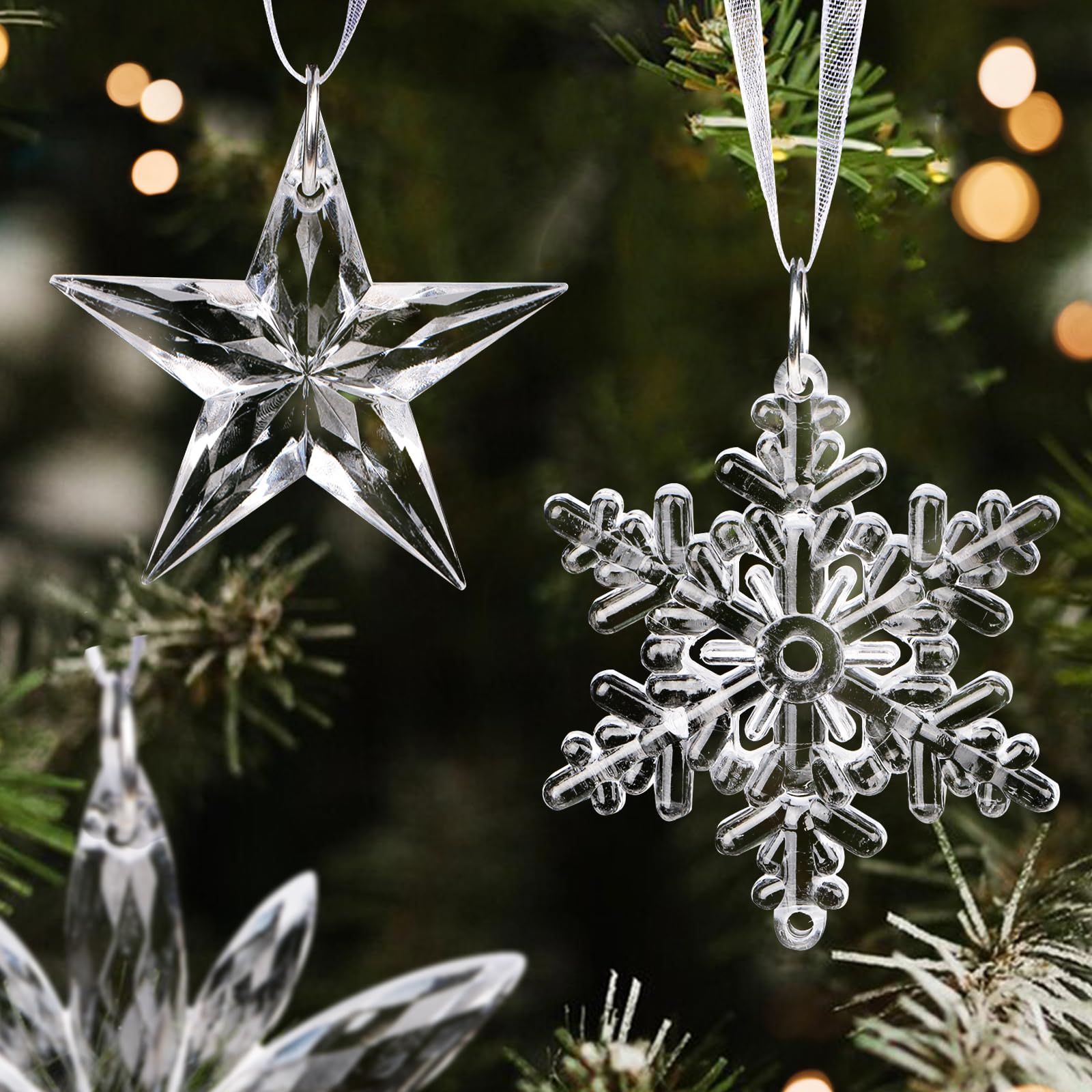 Lanpn 22 stuks kerstversieringen kristallen kerstboomdecoratie, hangende heldere acryl sneeuwvlok ijspegel druppel kristallen hangers voor Kerstmis Nieuwjaar winter buiten binnen feest decor (Wit Lanpn 22 stuks kerstversieringen kristallen kerstboomdecoratie, hangende heldere acryl sneeuwvlok ijspegel druppel kristallen hangers voor Kerstmis Nieuwjaar winter buiten binnen feest decor (Wit