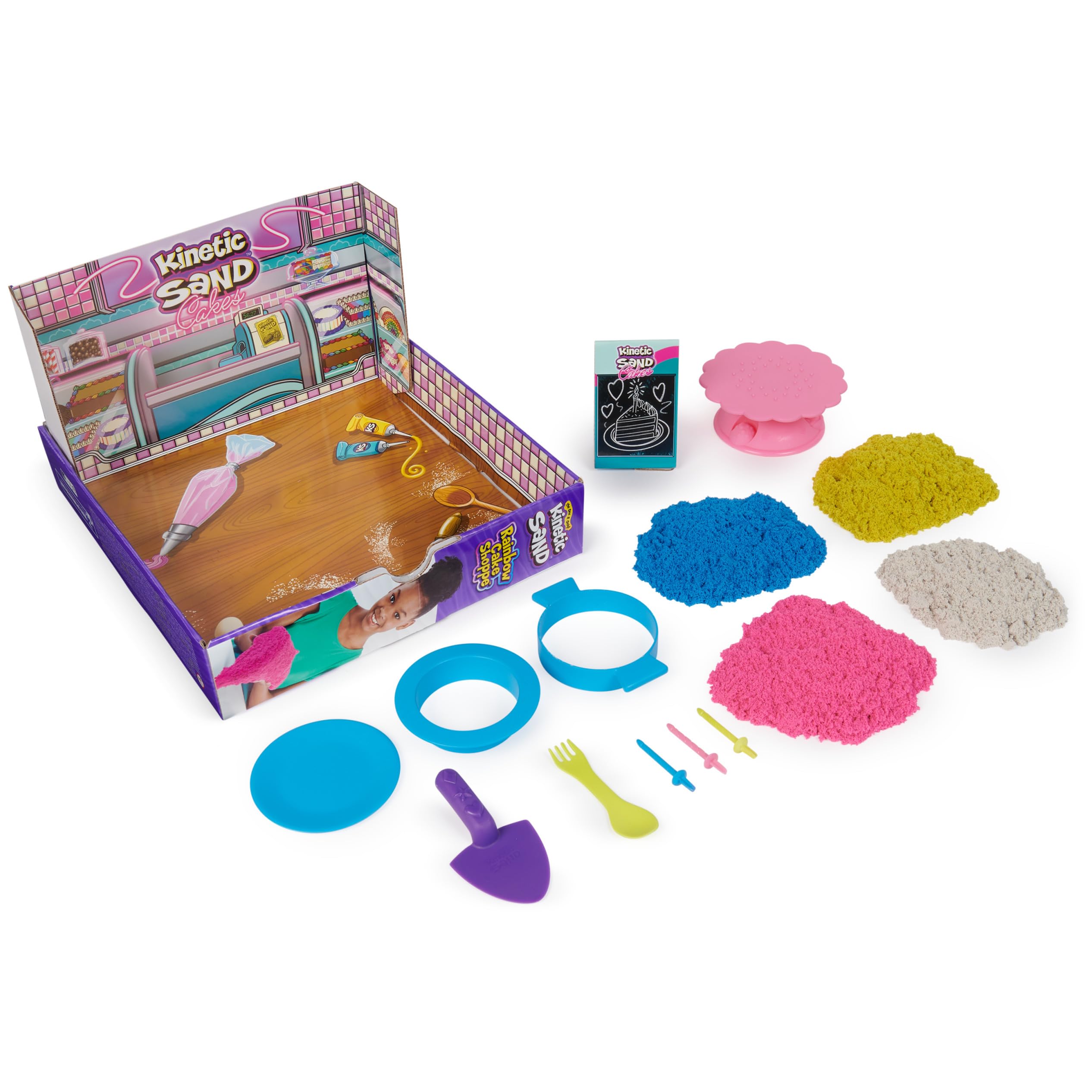 Kinetic Sand MAGICZNY Piasek - Rainbow Cake SHOPPE - 680g żółtego, różowego, niebieskiego i białego piasku waniliowego - zestaw rękodzieła dla dzieci zabawki sensoryczne - 6068029 - Zabawki dla dzieci