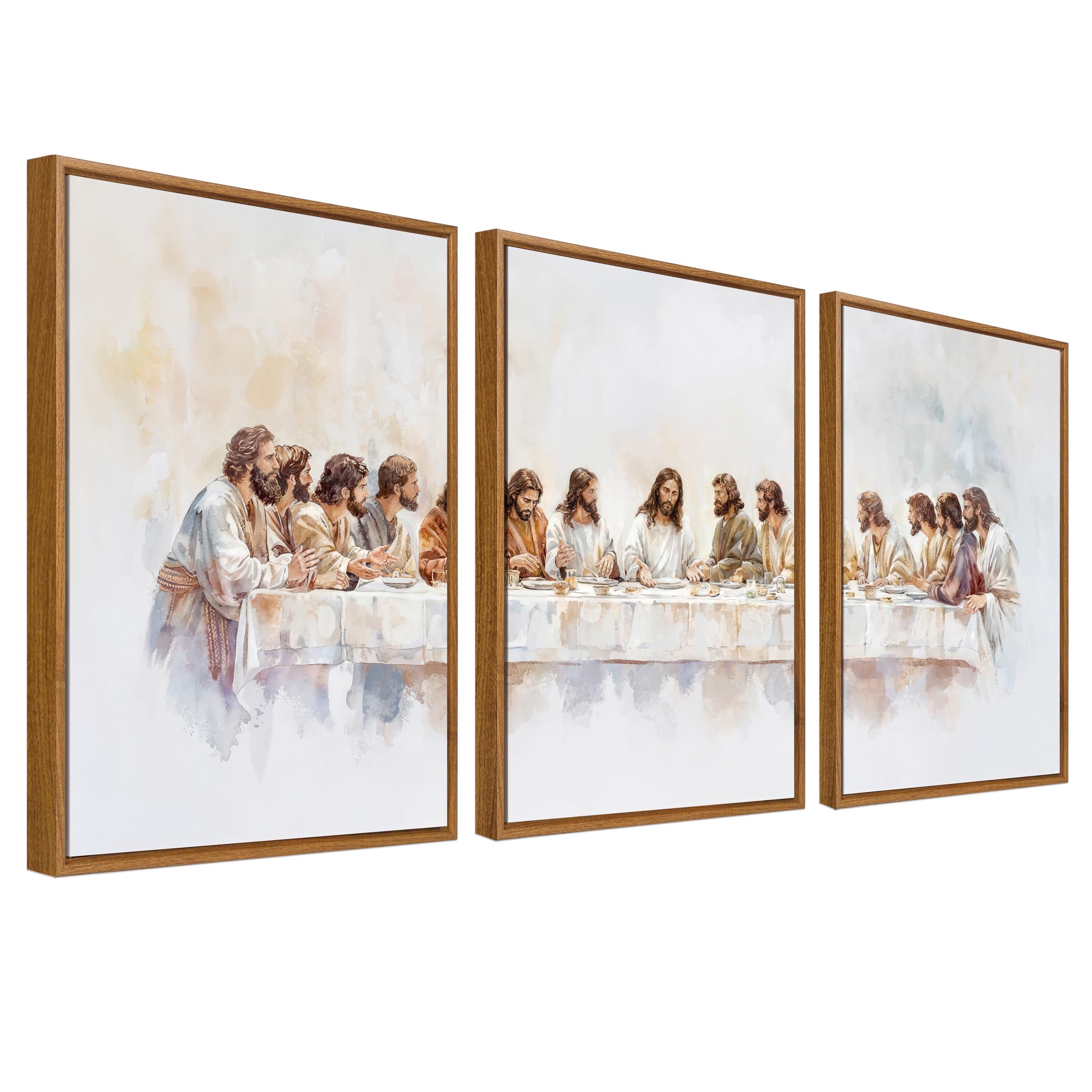 Framed Canvas Wall Art Set of 3 Jesus Last Supper Painting Prints for Wall Christian Twelve Apostle Poster Bible Renaissance Religious Pictures for Living Room Church 40x60cm x3pcs (No Acrylic Glass) — image 1