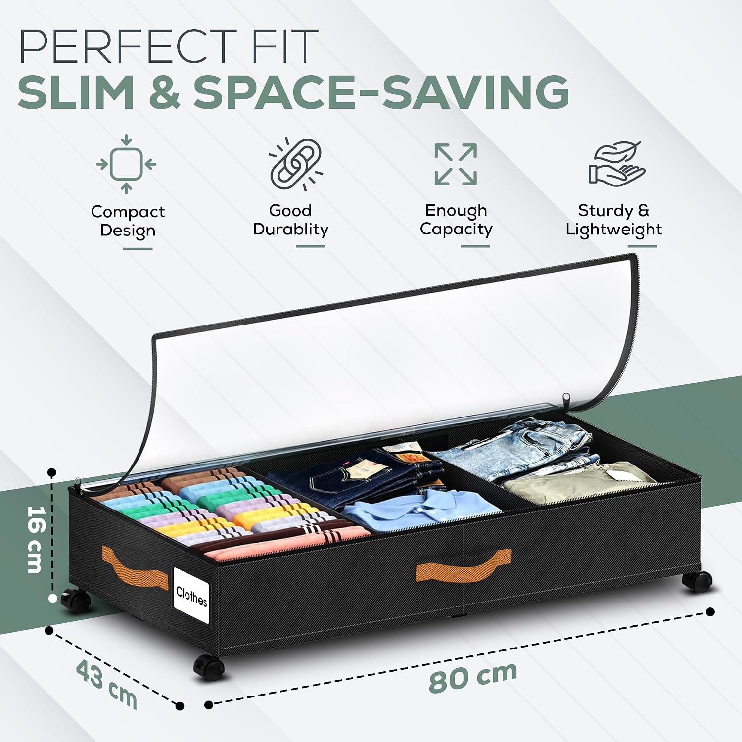 Under Bed Storage with Wheels, 2 Pack (36L Each)| Low Profile Storage Organizer with Clear Window, Double Zipper & 360° Locking Wheels – Rolling Metal Drawer for Clothes, Shoes, & More (Black)