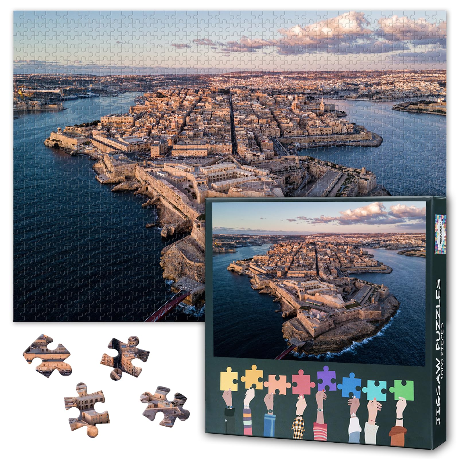 1000 Piece Puzzle for Adults, Europe City Island Jigsaw Puzzles, Valletta Cityscape Adult Puzzles 1000 Pieces, Challenging Puzzle for Family Educational Games 27.5x19.7 Inch