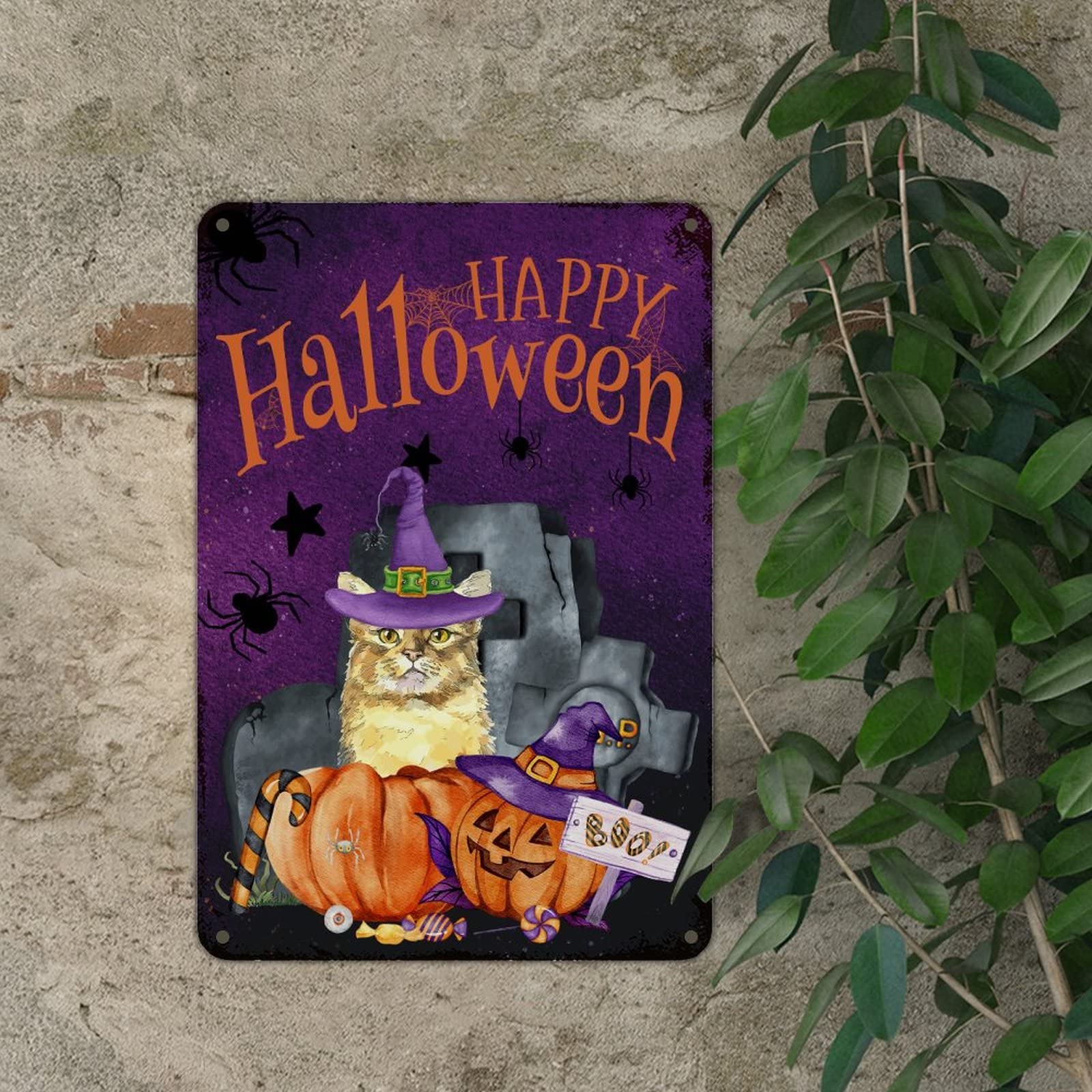 Halloween Türdekoration - Buntes Wandschild Aus Holz Mit Gruselmotiven 30x30cm