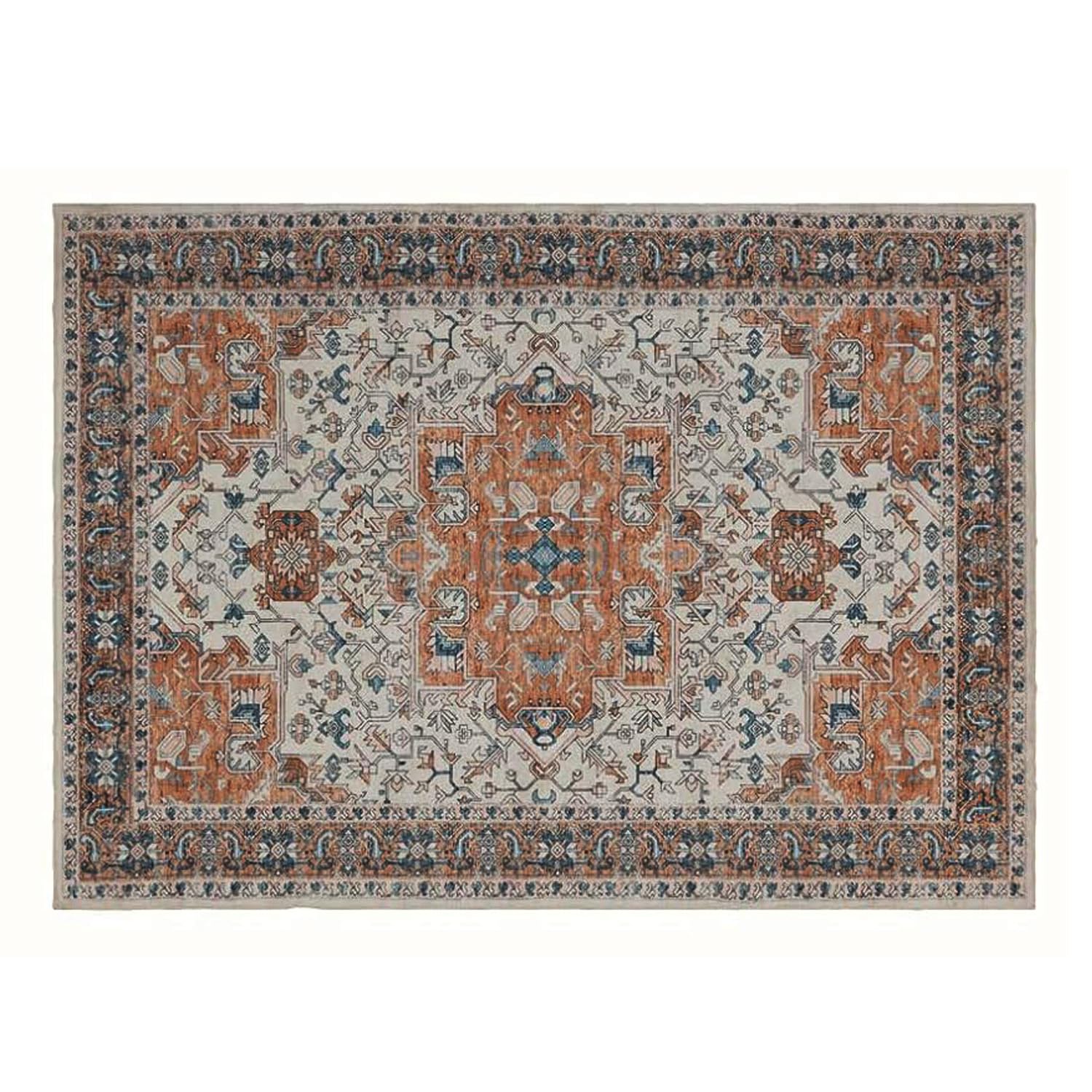 Nowoczesny dywan do salonu wewnątrz na zewnątrz taras balkon dywaniki podłogowe, vintage orientalny pomarańczowy, niebieski, beżowy, brązowy, 140 x 200 cm
