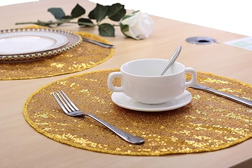 Miniatura 3 de Juego de 6 manteles individuales de lentejuelas, resistentes al calor, manteles individuales resistentes a las manchas, elegantes manteles