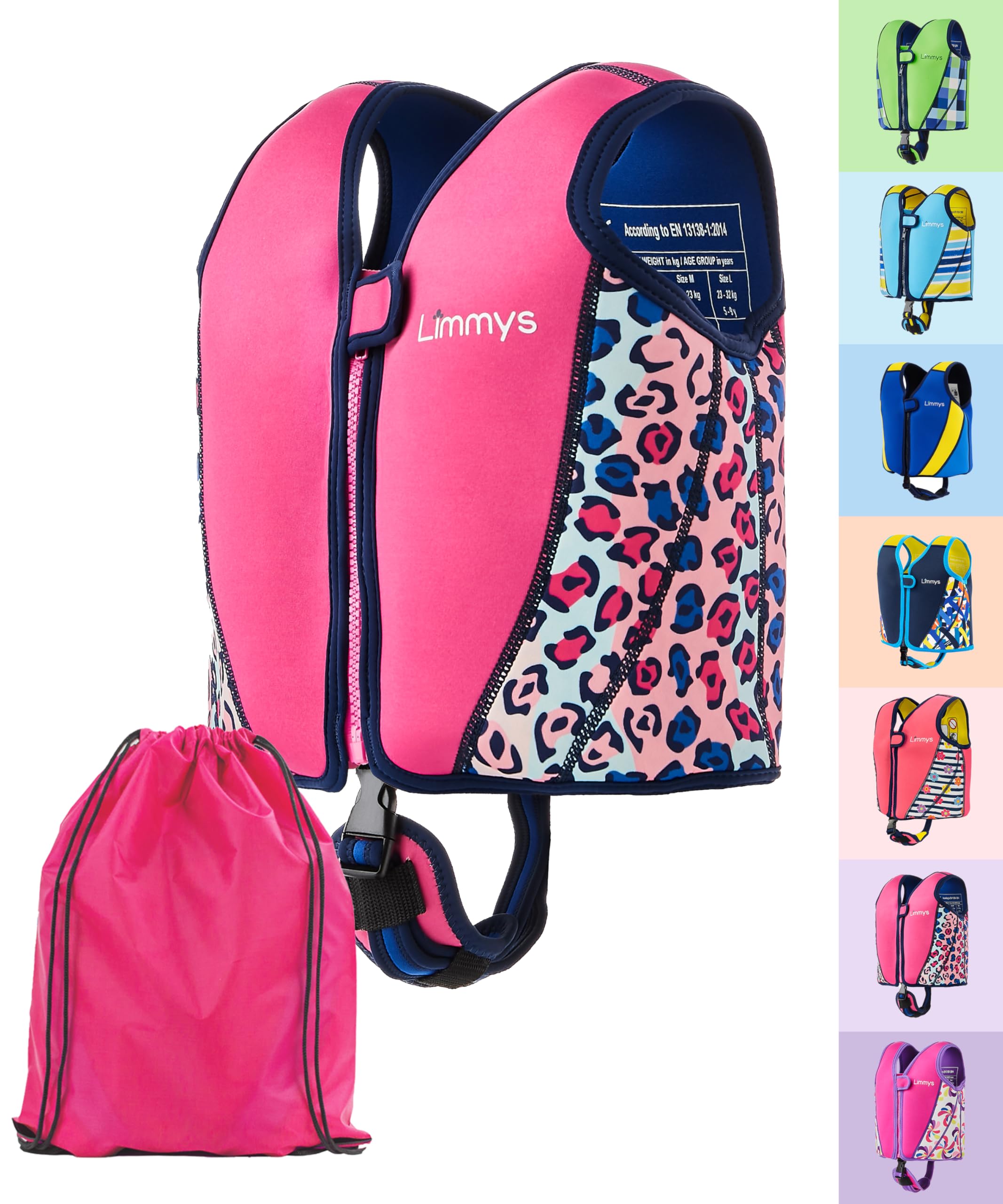 Limmys Premium Kids Swim Vest - Toddler Swim Jacket and Buoyancy Swimming Aid - Modern Design Swimming Vest for Boys, Girls and Babies - Drawstring Bag Included
