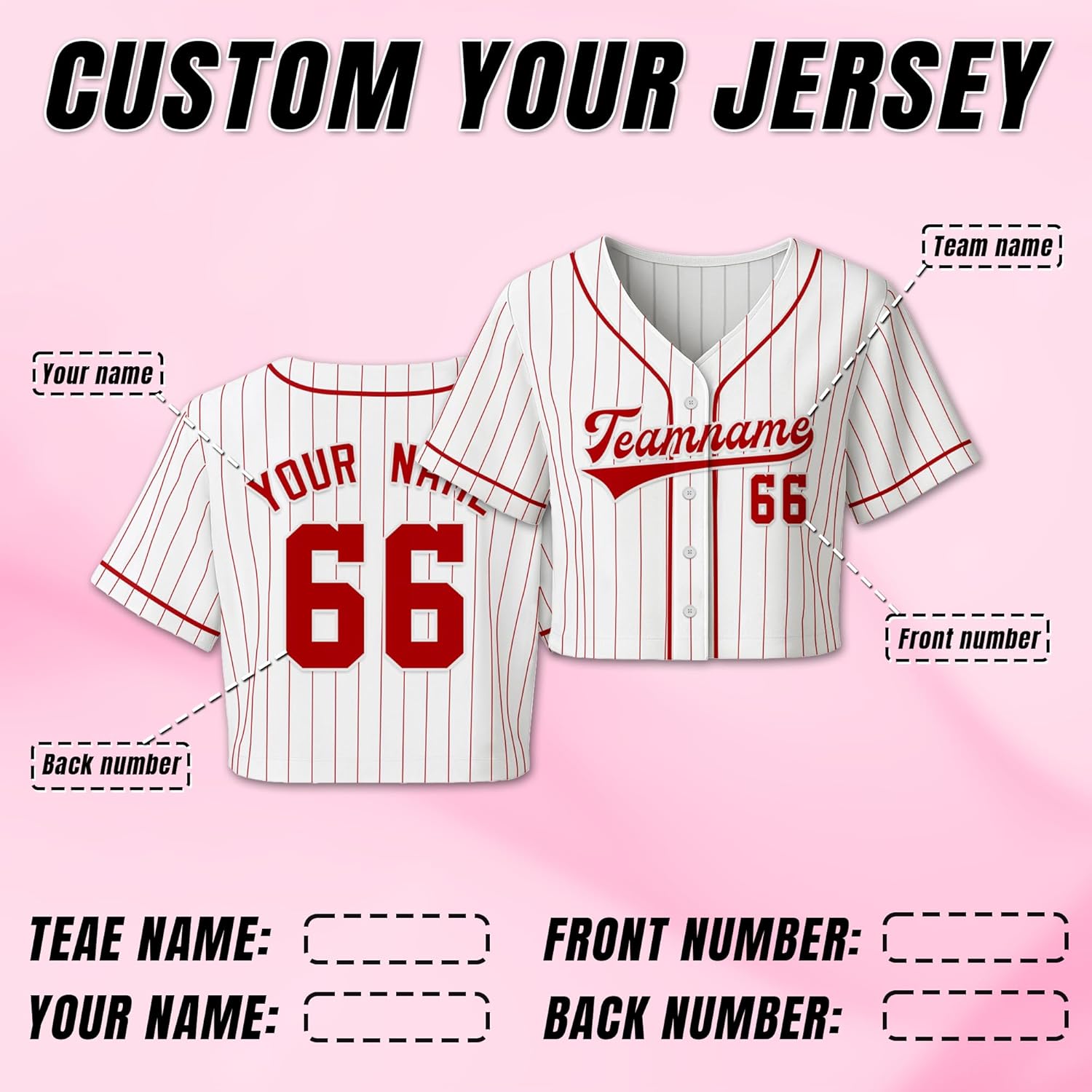 Custom Cropped Baseball Jersey for Women Personalized Team Name Number Crop Shirt for Softball Players Fans Group Outfits - Image 3