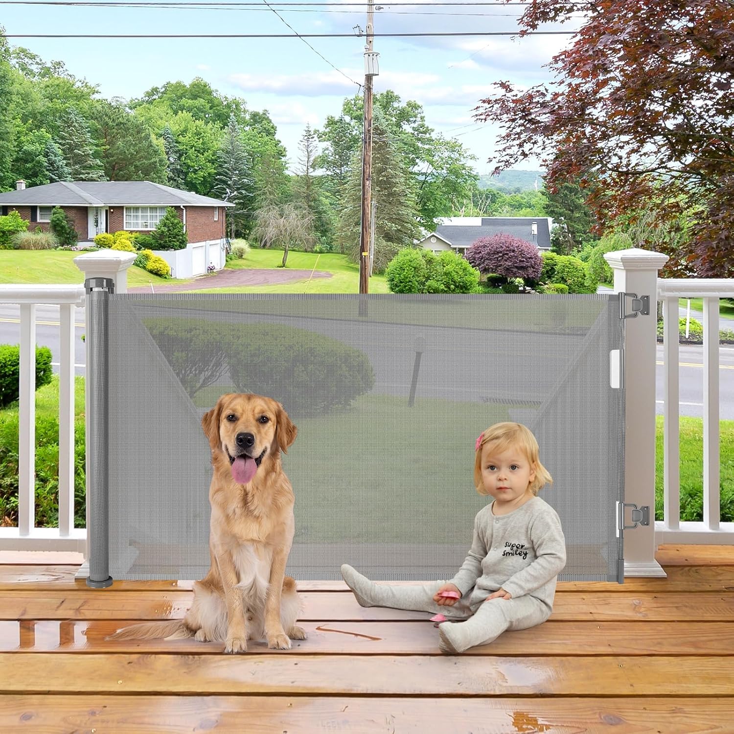 55 Inch Retractable Dog Gate Mesh Dog Gate Retractable Baby