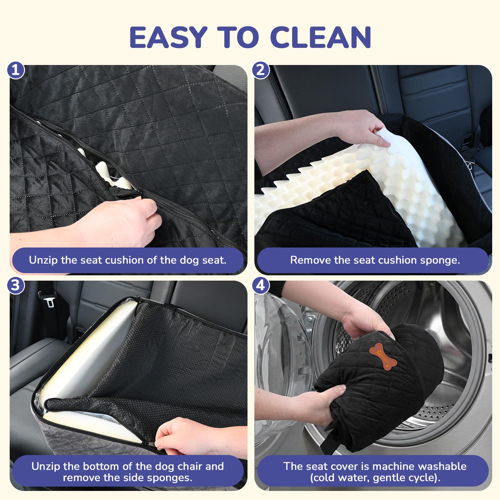 Dog Car Seat for Small Medium Dogs, 6" Elevated Dog Booster Seat with ISOFIX Safety Fixation, Washable Cover & High Density Memory Foam, Portable for Car Front/Rear/Trunk Home Outdoor Use (Jet Black) - image 6