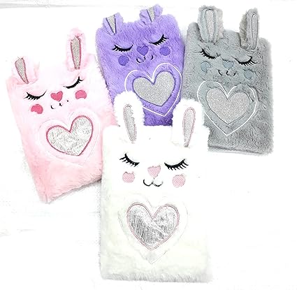 Soft Fur Cat Notebook Journals Diary for Girls & Kids (with Free Stationery Items) (Grey)