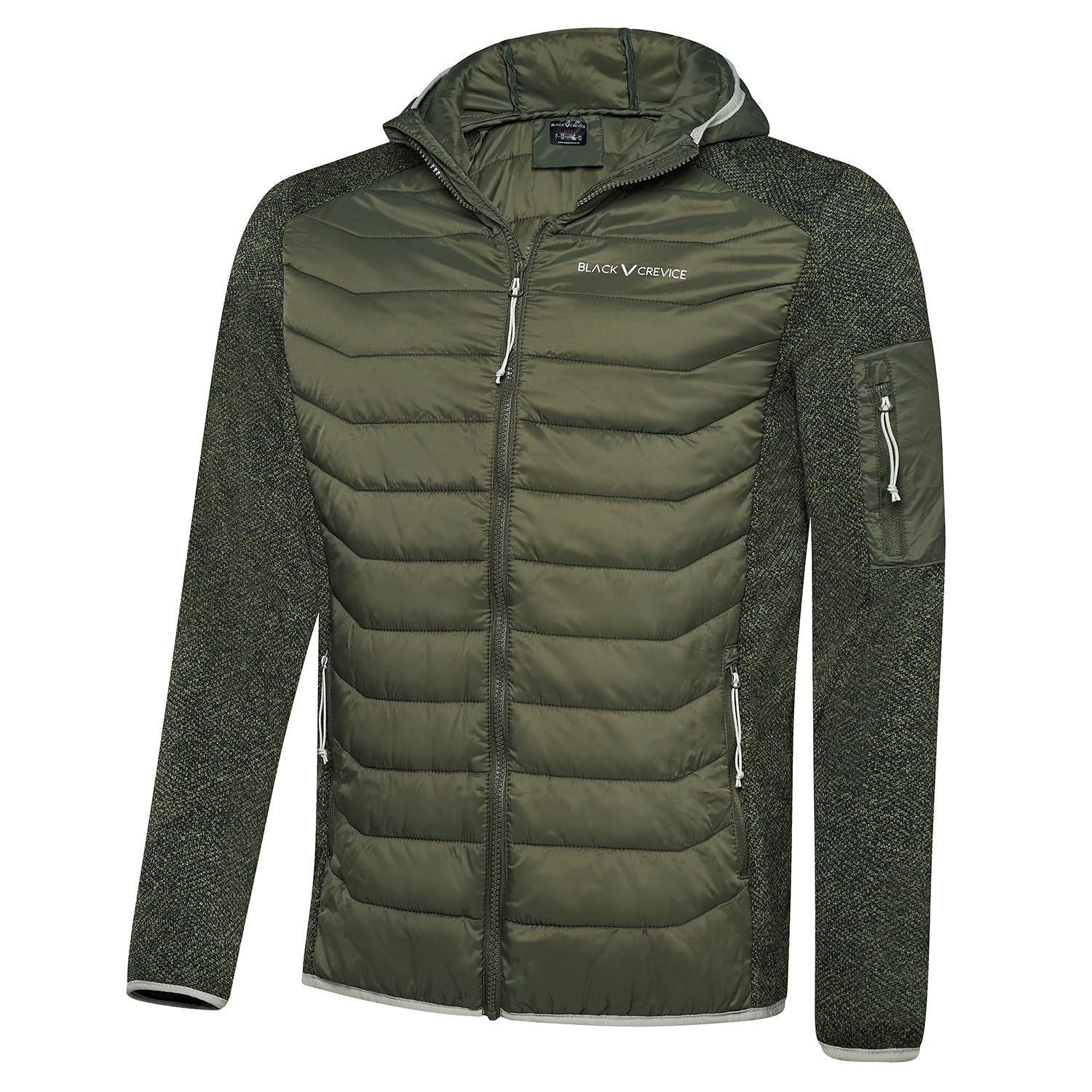 Black Crevice Giacca ibrida da uomo con cappuccio, leggera, elasticizzata, con design a maglia, antivento, impermeabile e traspirante, per attività all'aperto, escursioni e sport invernali